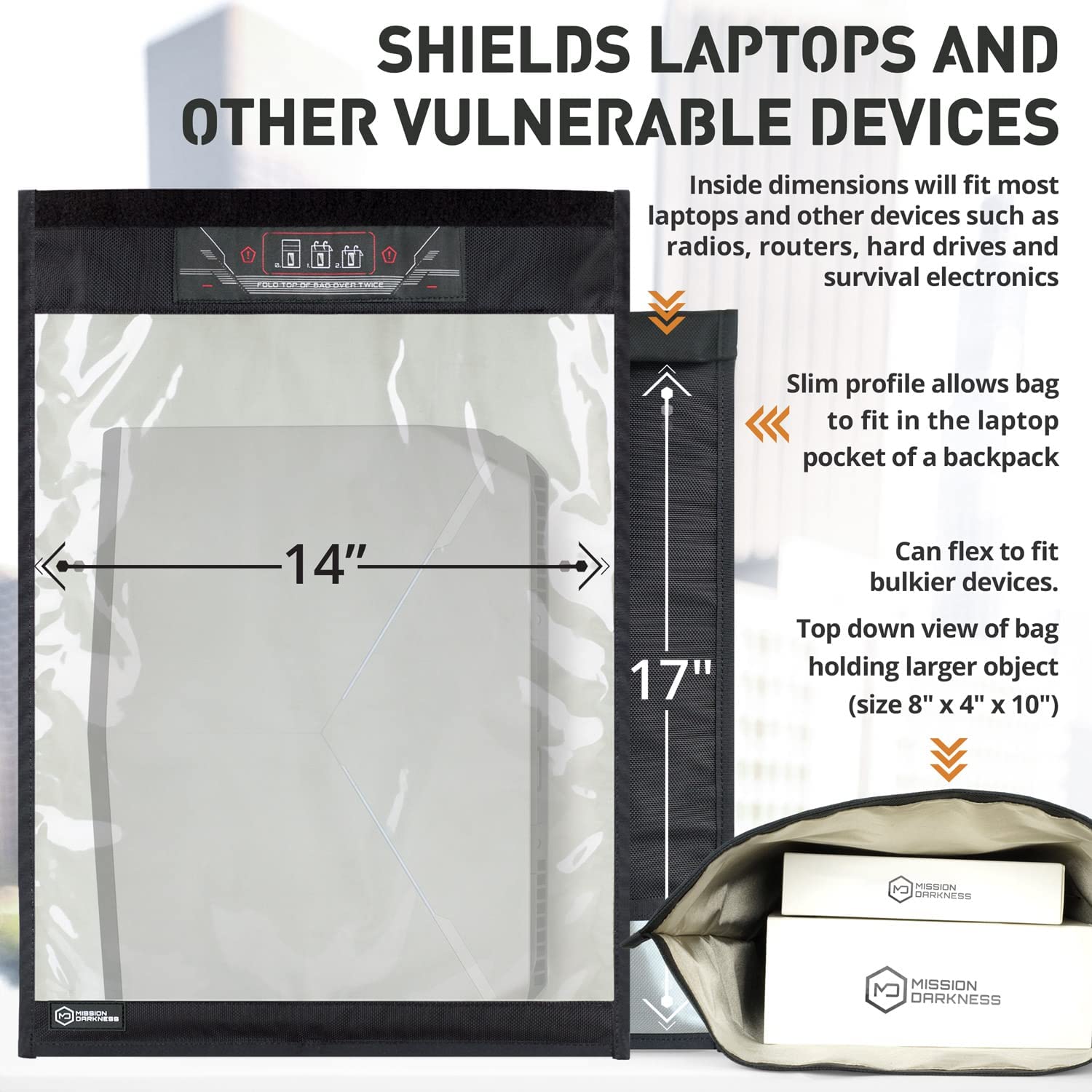 Mission Darkness Faraday Bag for Laptops - EMP Shielded Pouch for Law Enforcement, Military & Privacy Protection | Anti-Hacking, Anti-Tracking & Data Security | Perfect for Travel, Business Meetings & Secure Device Storage