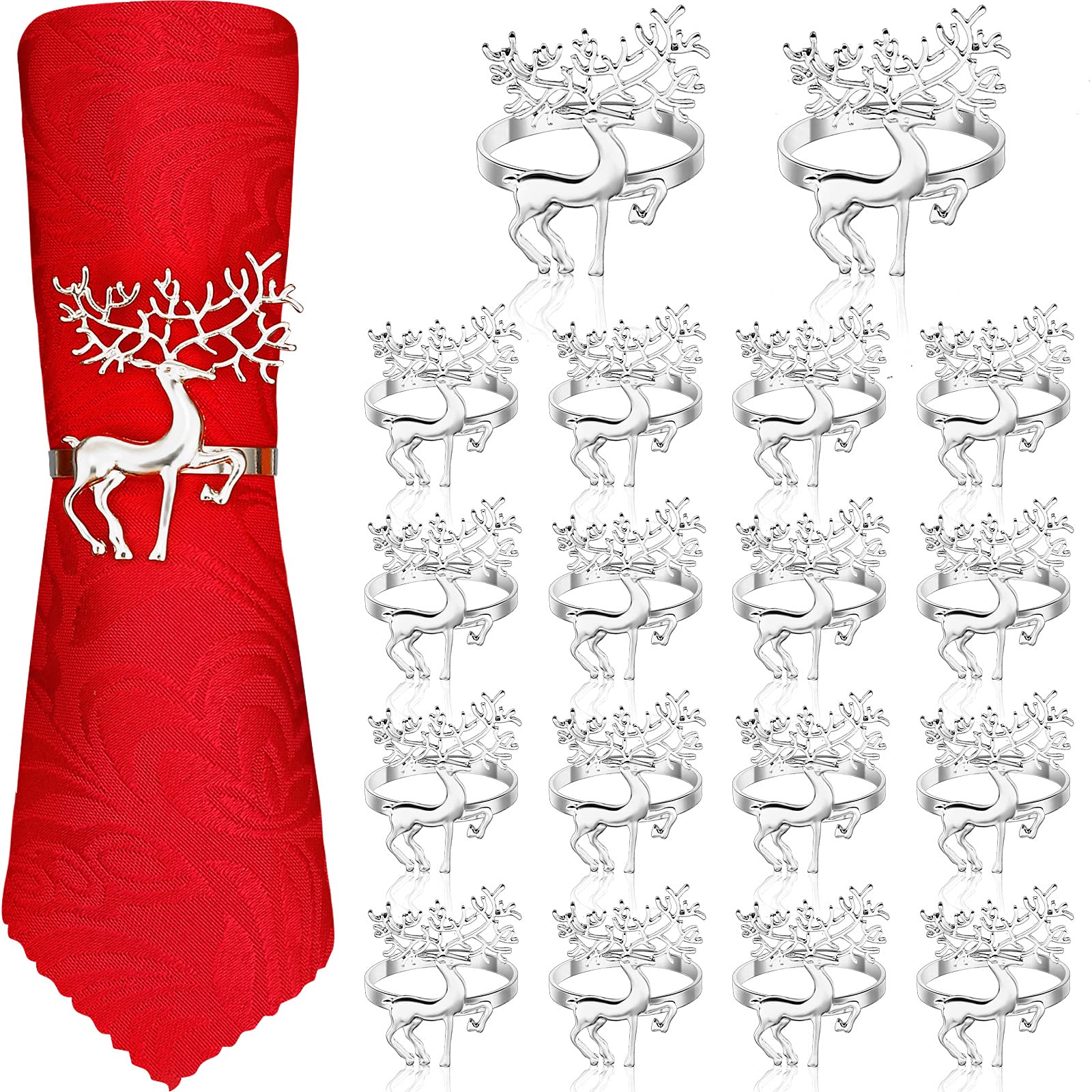 WILLBOND Silver Christmas Napkin Rings - Set of 18 Elegant Deer-Shaped Napkin Holders for Holiday Dinners, Wedding Decorations, and Festive Table Settings | Perfect for Christmas Parties, Home Kitchen, and Dining Table Decorations