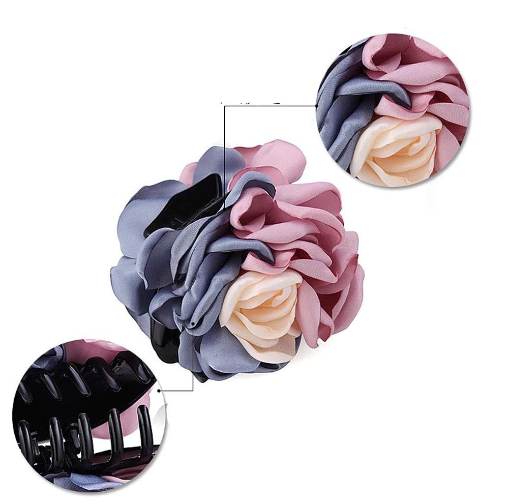 2PCS Large Rose Flower Hair Clips with Bow - Elegant Hair Claws for Women, Hair Accessories Jewelry (Pink & Blue) - Perfect for Weddings, Parties & Daily Styling