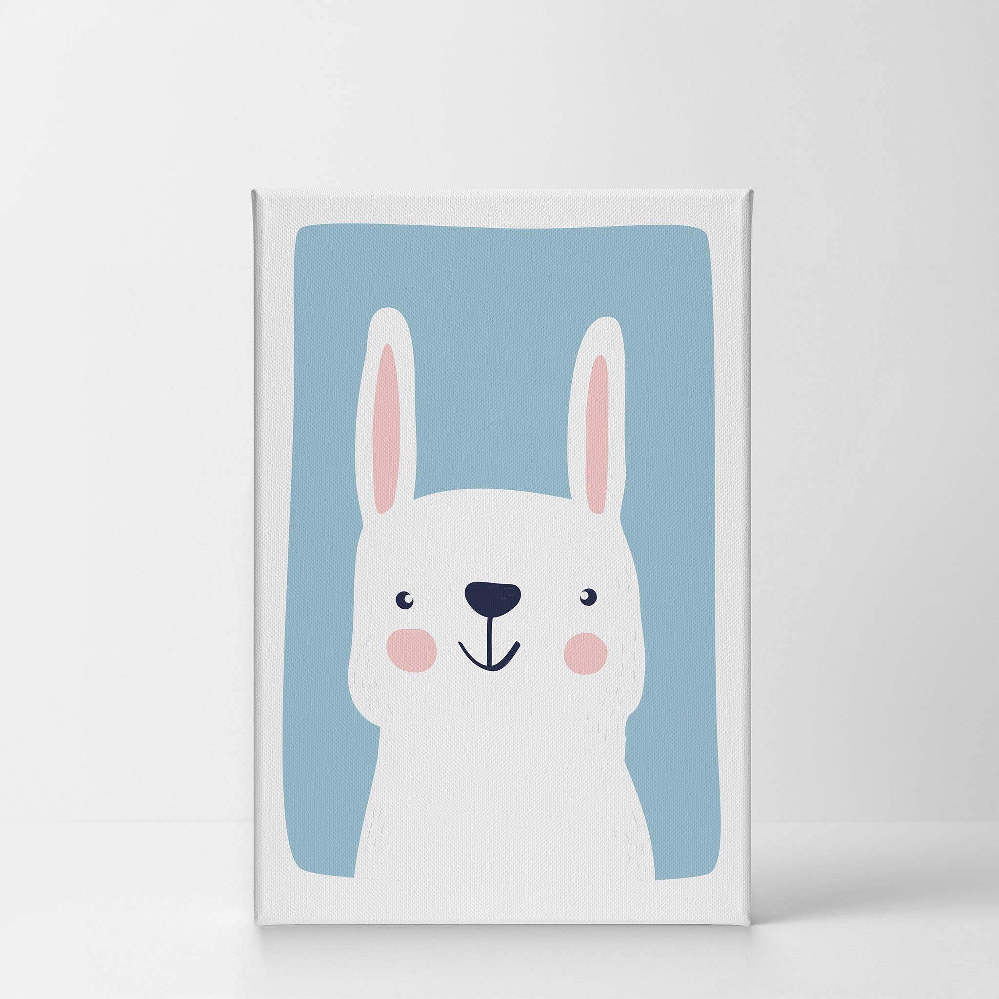 Cute Rabbit Blue Background Canvas Print - Kids Room Decor, Nursery Wall Art, Baby Room Decor - Ready to Hang 22x15 - Made in USA | Perfect for Children's Bedroom, Playroom & Nursery Decorations