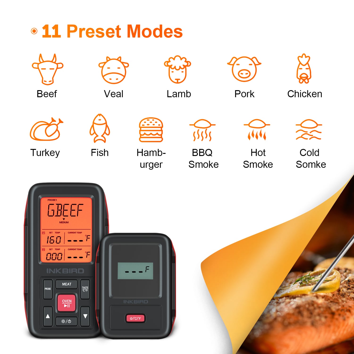 Wireless BBQ Grill Thermometer with Dual Probes - IRF 2SA Digital Meat Thermometer for Smoking, Grilling & Baking - Perfect for Backyard BBQs, Camping & Outdoor Cooking