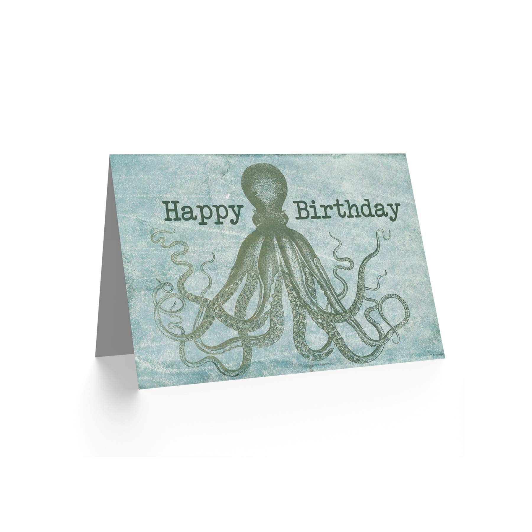 Wee Blue Coo Happy Birthday Octopus Tentacles Art Greeting Card - Unique Underwater Theme Birthday Gift for Kids & Adults - Perfect for Marine Life Lovers & Birthday Parties