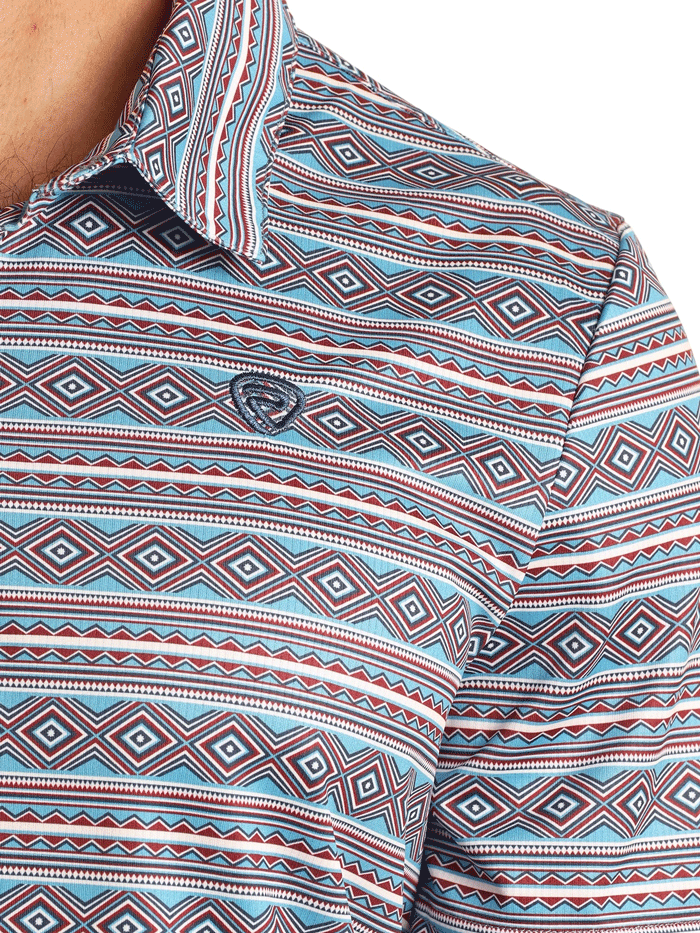 Rock & Roll Denim BM51T05995 Men's Aztec Printed Polo Shirt - Blue Casual Wear for Music Festivals & Street Style