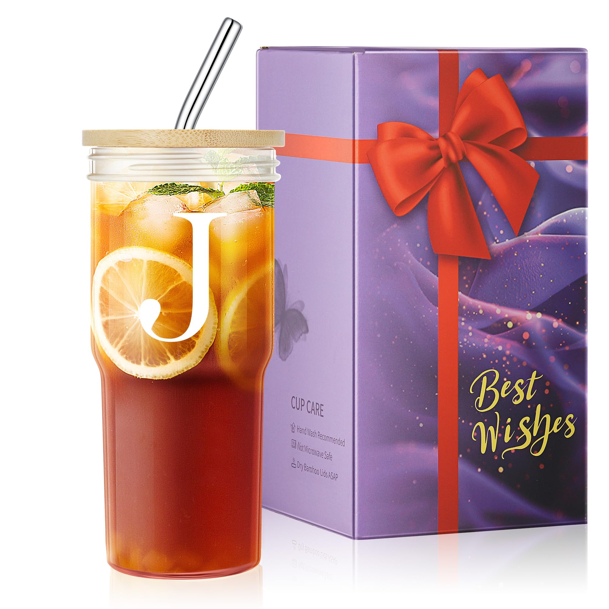 24 Oz Personalized Glass Cup with Lid & Straw - Custom Birthday Gifts for Women, Men, Father's Day & Mother's Day - Perfect for Iced Coffee, Beer & Smoothies - Great for Home, Office & Party Use