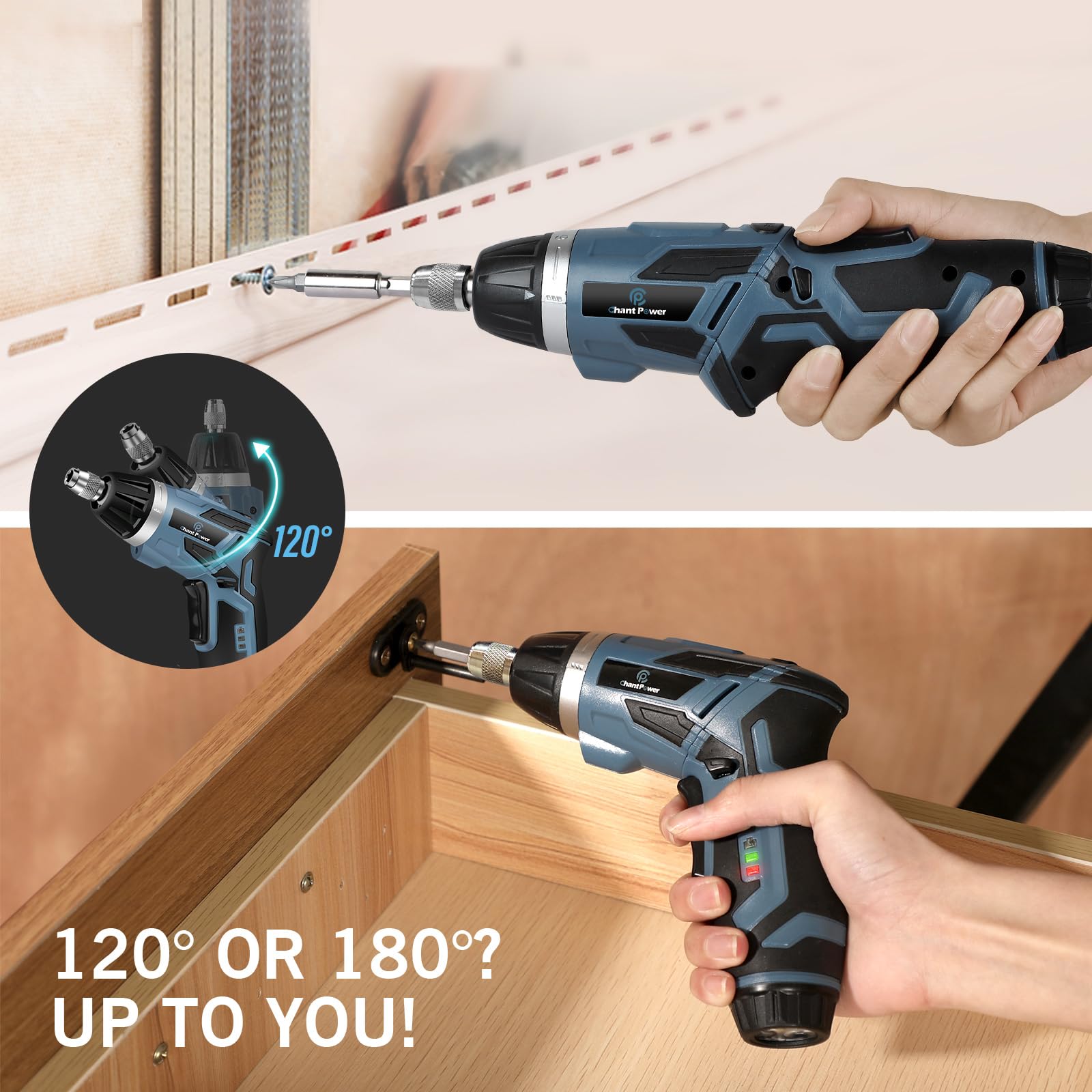 C P CHANTPOWER 4V Cordless Electric Screwdriver Set with 6+1 Torque Gears & 1/4