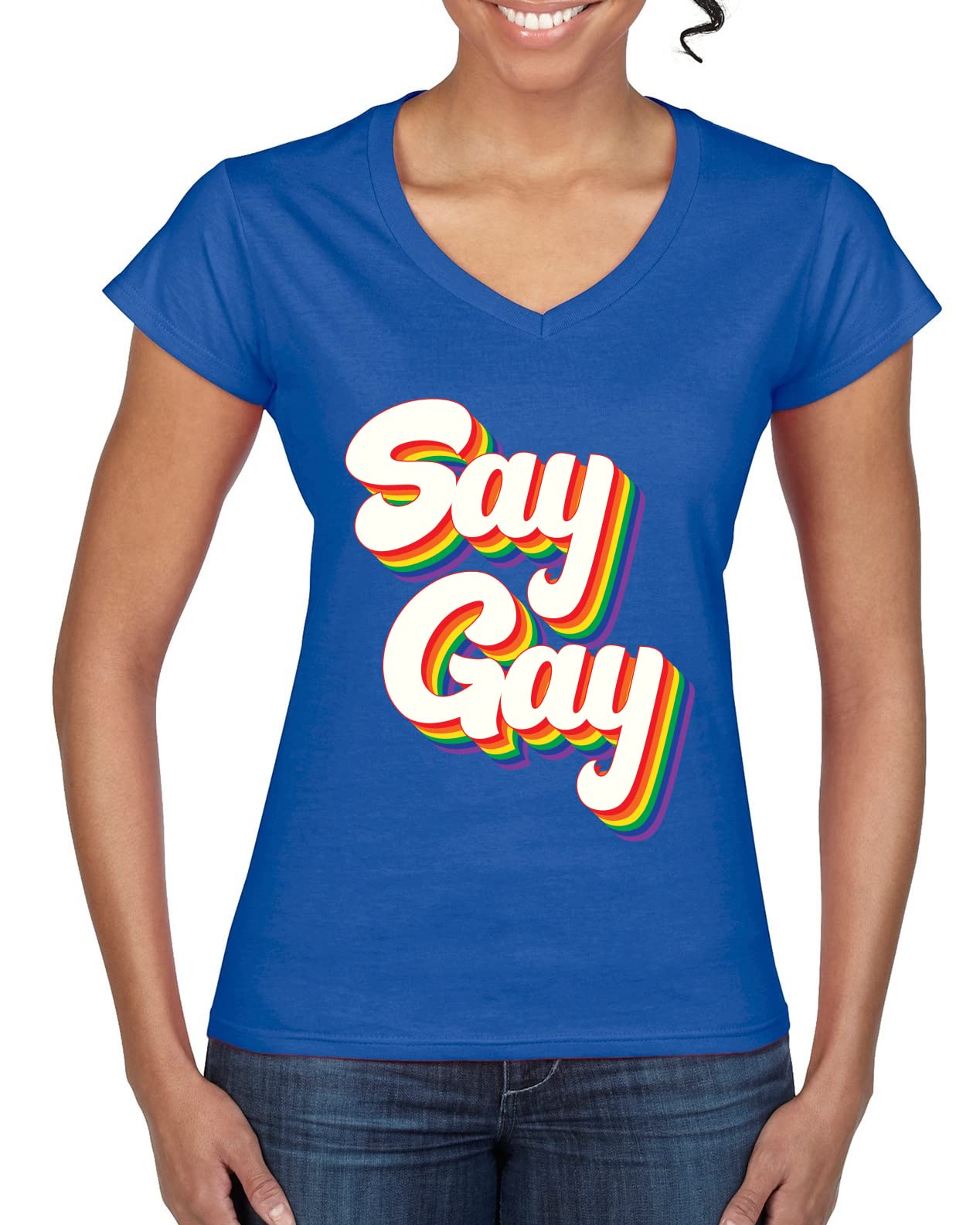 Retro Rainbow LGBT Pride Women's V-Neck T-Shirt - Vintage Gay Rights Tee for Pride Month, LGBTQ+ Events & Ally Support