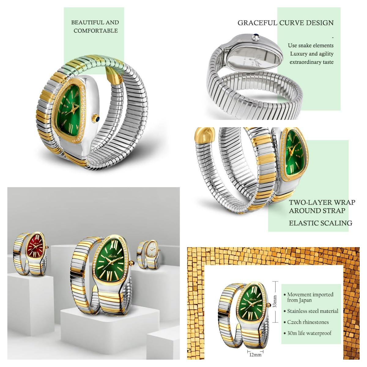 Elegant Snake Shape Bracelet Watch for Women - Waterproof Quartz Jewelry Watch - Perfect for Parties, Weddings & Formal Events