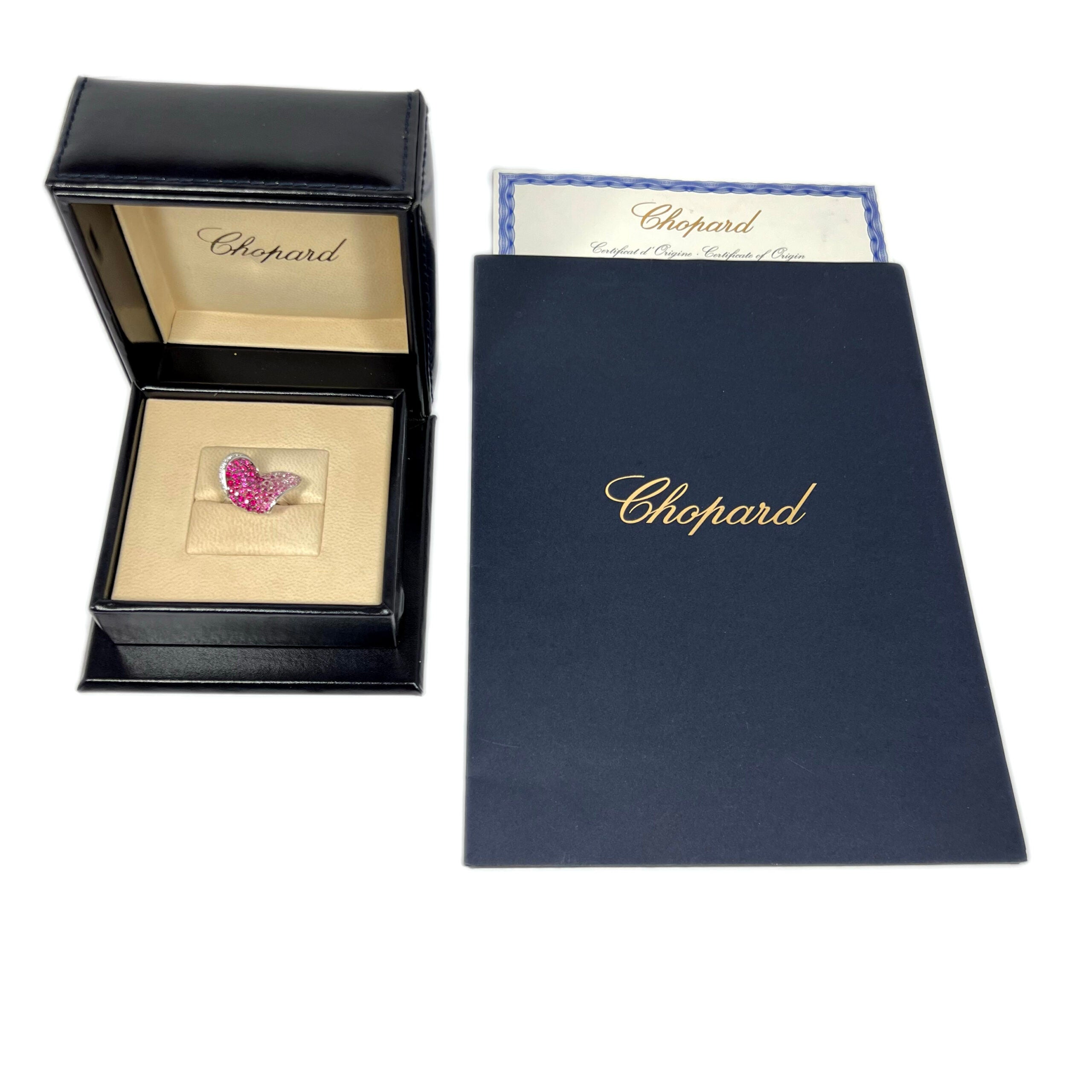 Chopard 18K White Gold Pink Sapphire Ruby Diamond Heart Ring for Women - Elegant Jewelry Gift for Anniversary, Valentine's Day & Special Occasions