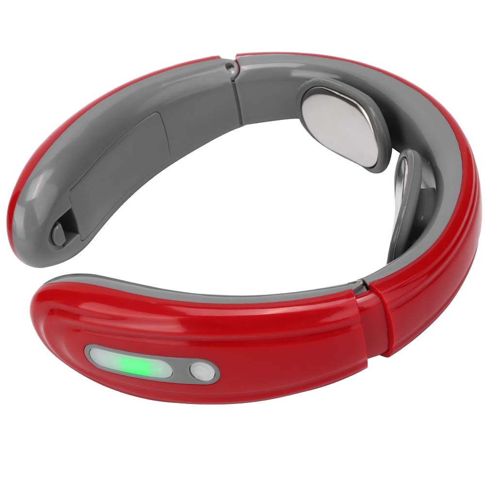 Electric Neck Massager with Heat - Deep Tissue Trigger Point Therapy for Neck & Shoulder Pain Relief - Portable Cordless Massage Device for Home, Office & Travel (Red)