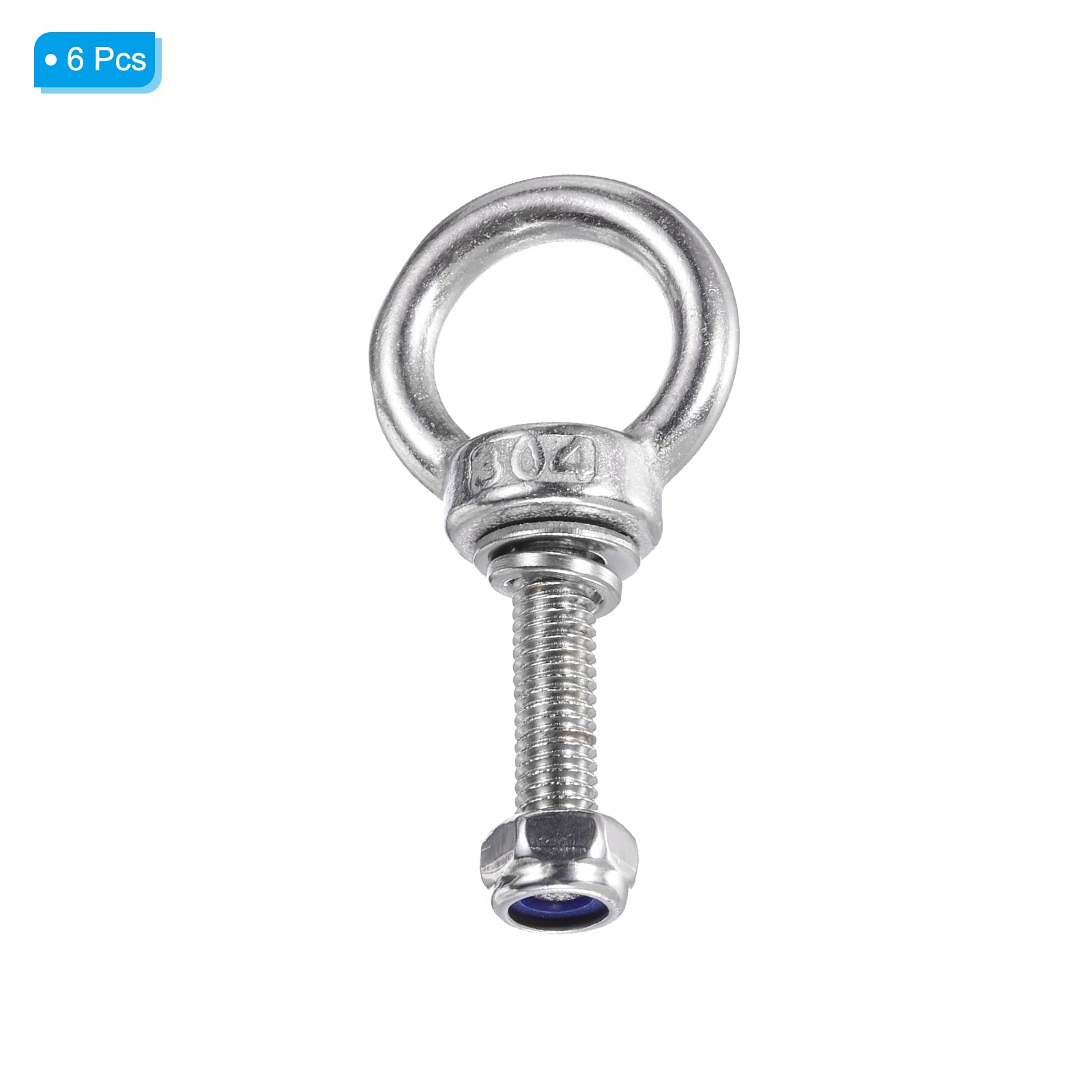 PATIKIL 6Pcs M6 x 25mm 304 Stainless Steel Lifting Shoulder Eye Bolt with Nuts & Washers - Heavy Duty Threaded Eyebolt for Hanging Hammocks, Outdoor Gear, Marine & Industrial Applications