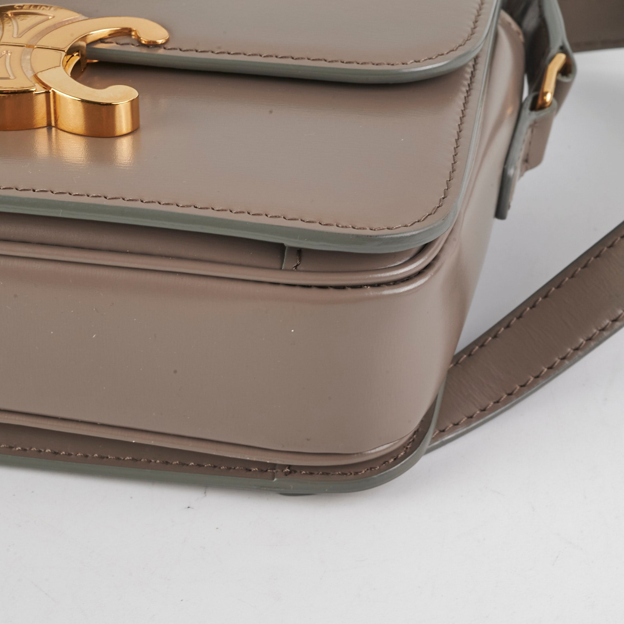 Celine Teen Triomphe Handbag in Shiny Calfskin Leather (Pebble Color) - Perfect for Everyday Use, Work & Special Occasions