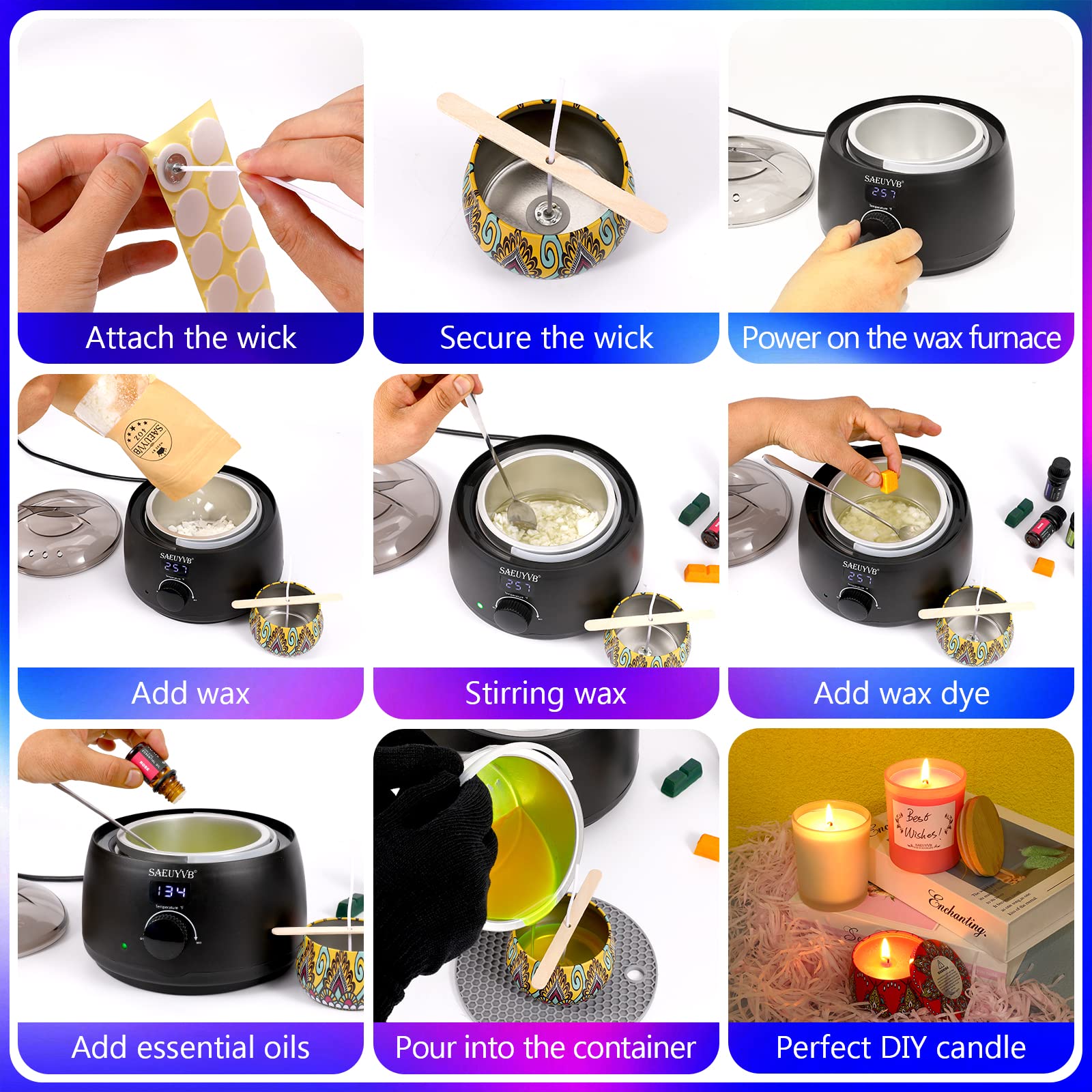 SAEUYVB Complete Candle Making Kit with Hot Plate - DIY Soy Wax Candle Starter Set for Adults - Home Decor & Relaxation Gift - Perfect for Aromatherapy, Wedding Favors & Spa Nights