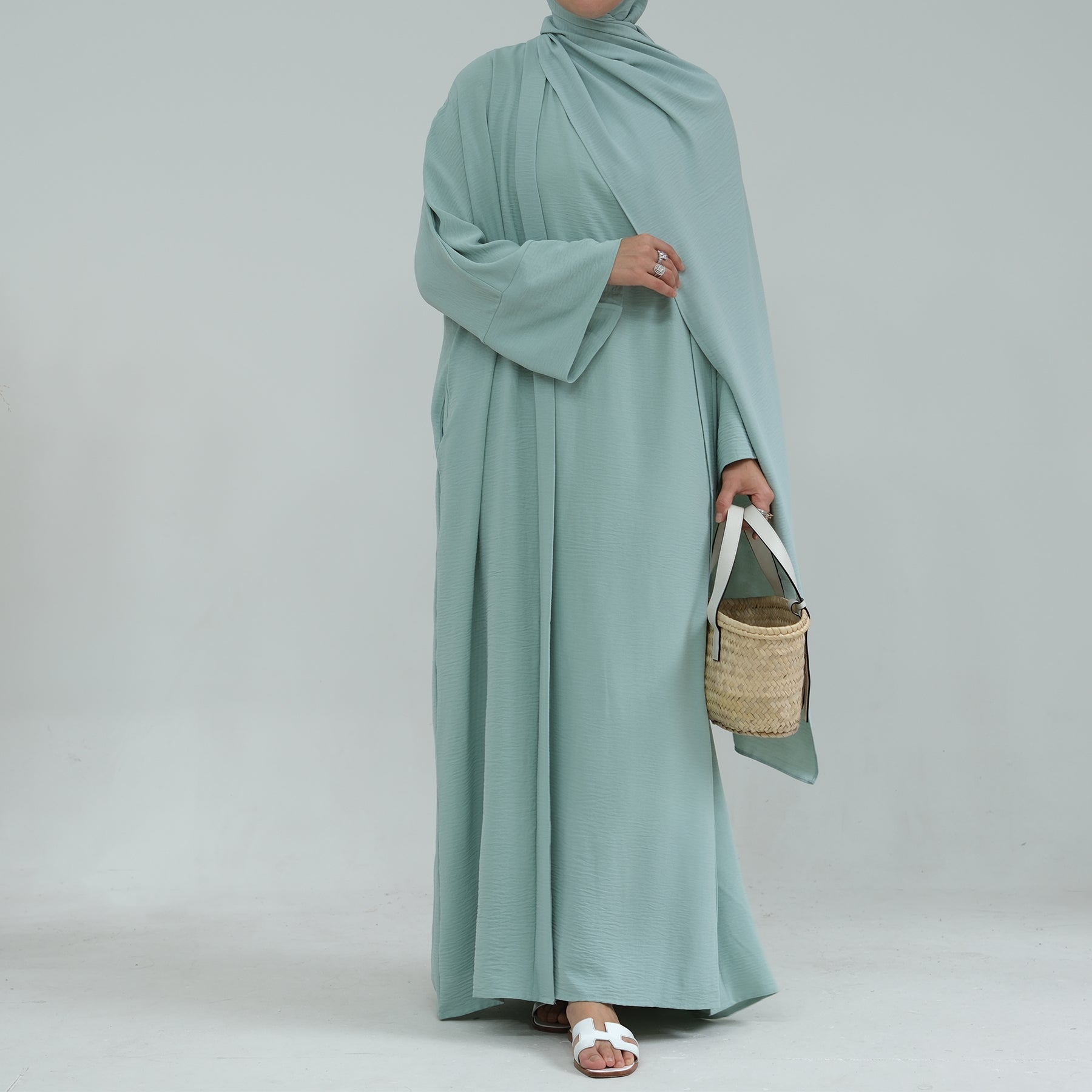 Lea 2 Piece Abaya Set in Mint Green - Modest Islamic Prayer Dress for Women | Perfect for Eid, Mosque & Special Occasions