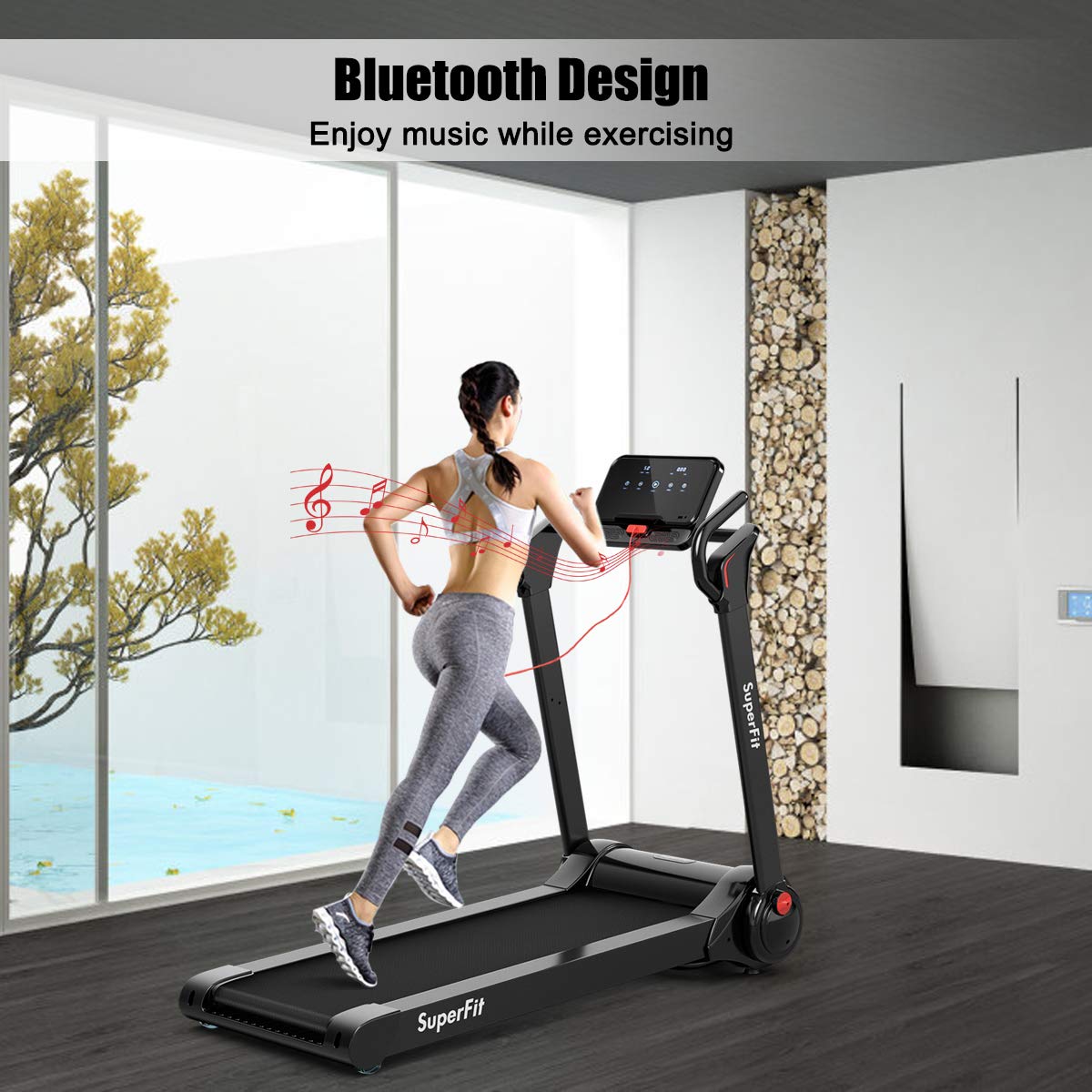 GYMAX Folding Treadmill - 2.25HP Electric Motorized Running & Walking Machine with LED Touch Screen | Portable Cardio Workout Equipment for Home Gym & Office | Perfect for Small Spaces & Daily Exercise