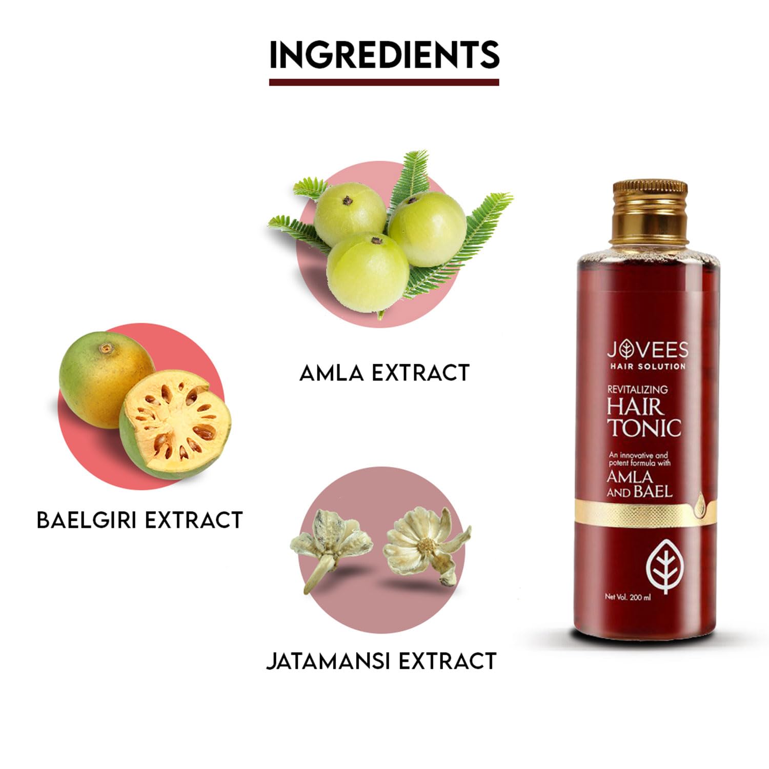 Jovees Herbal Revitalizing Amla & Bael Hair Tonic - Promotes Hair Growth, Volume & Protection | Strengthens & Thickens Hair for All Hair Types | 100ml | Perfect for Daily Hair Care & Damage Repair