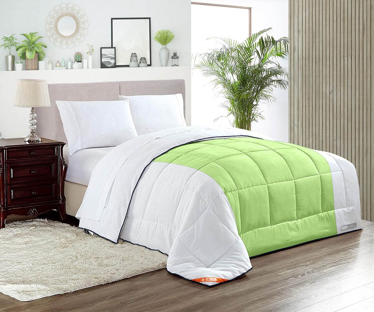 Super King Comforter Set - 300 GSM Plush Siliconized Microfiber Fill, Contrast Sage Duvet Insert with Box Stitched Quilting & Premium Piping | Ultra Soft Microfiber Shell + Matching Pillowcases | Perfect for Master Bedroom, Guest Room & Luxury Hotel Style Bedding