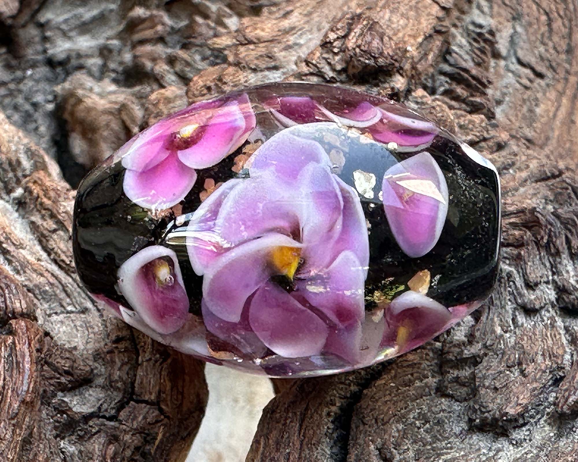Purple Floral Mica Lampwork Glass Focal Bead for Jewelry Making - DIY Necklace, Bracelet, Earrings Craft Supplies - Perfect for Bohemian Style Accessories and Handmade Gifts
