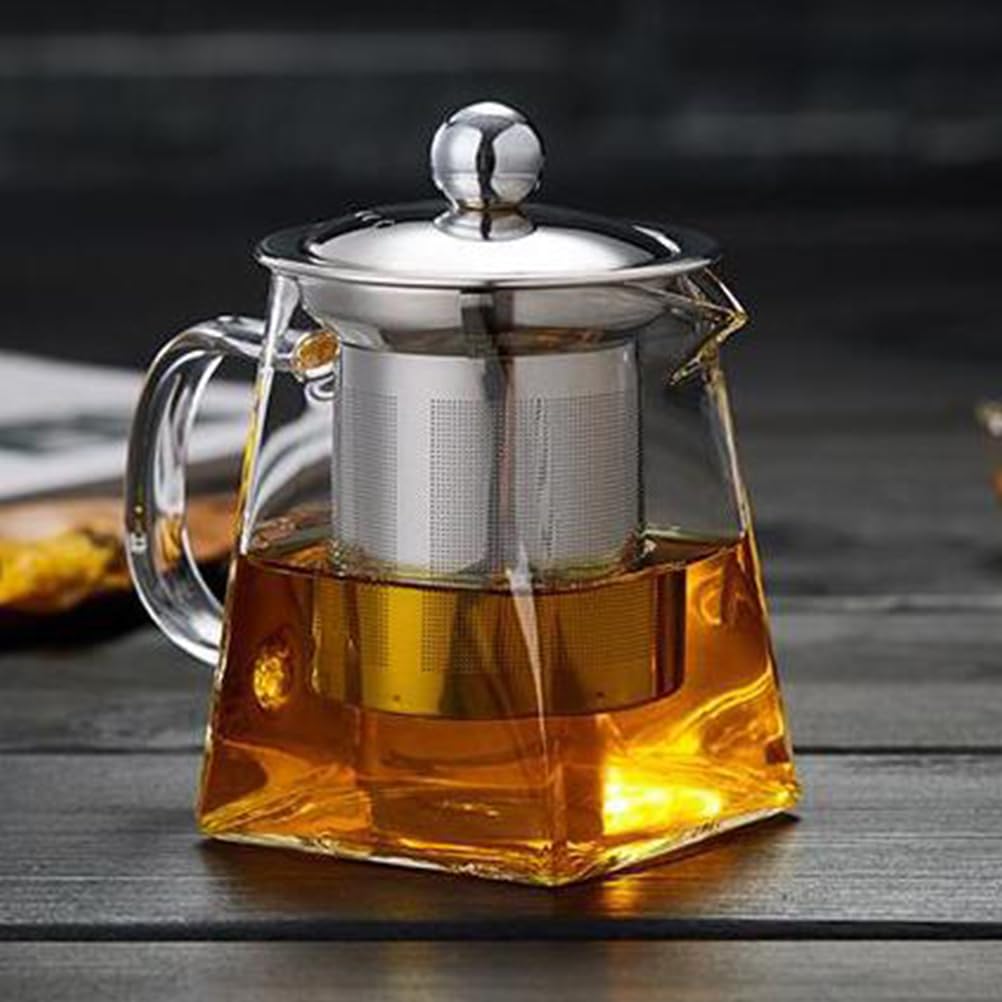 Premium Stainless Steel & Glass Teapot with Removable Infuser - 950ml Stovetop Safe Tea Kettle for Blooming & Loose Leaf Tea - Ideal for Home, Office & Outdoor Tea Brewing