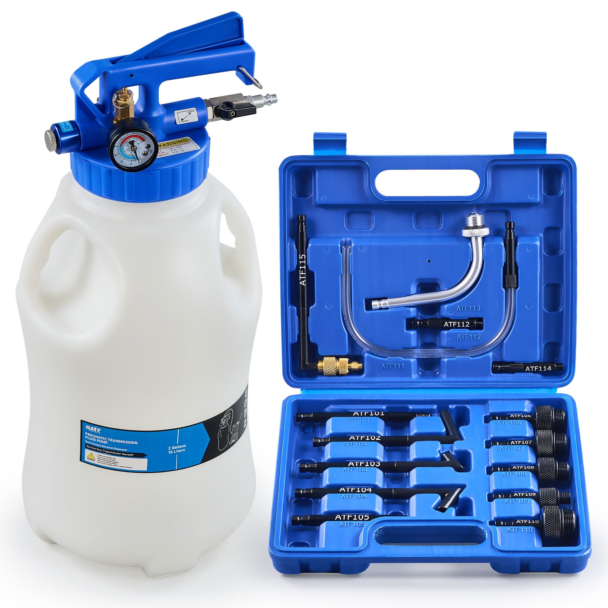 Orion Motor Tech 10L Pneumatic Oil Extractor Pump & Dispenser Kit - 2.6gal 2-Way Vacuum Fluid Evacuator with 15 ATF Adapters & 3 Hoses - Perfect for Transmission Fluid Change, DIY Car Maintenance & Garage Use