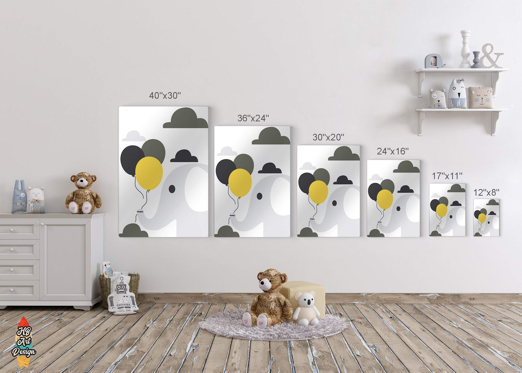 HB Art Design Elephant & Chick Motivational Wall Art - 4 Panel Metal Print Set for Nursery, Baby Girl & Boy Room, Kids Room Decor - Ready to Hang, 100% Handmade in USA (30x20 inches x4) - Perfect for Nursery Themes, Baby Showers & Children's Bedroom Decor