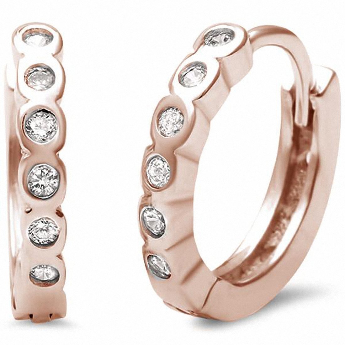 2mm x 12mm Hoop Huggie Earrings - Round Bezel Set Simulated Cubic Zirconia - 925 Sterling Silver (Choose Your Color) | Perfect for Everyday Wear, Date Nights & Special Occasions