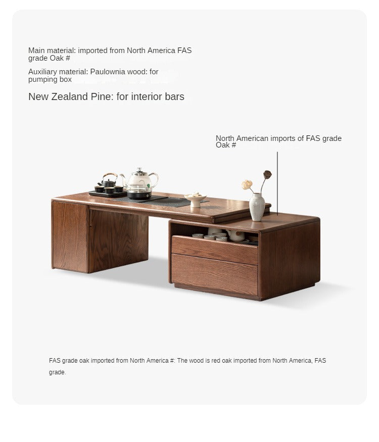 Solid Oak & Black Walnut Retractable Modern Coffee Table - Expandable Dining Table for Small Spaces, Perfect for Living Room, Studio Apartments & Office Use
