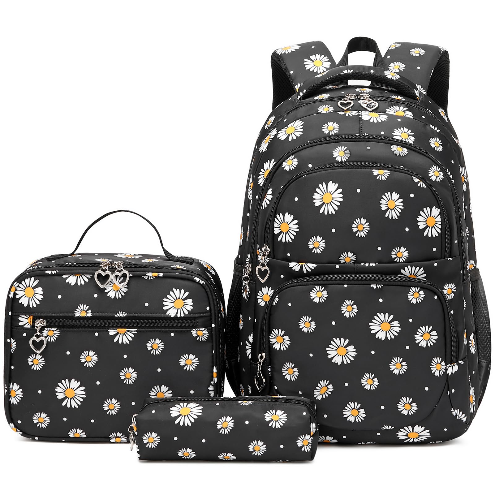 **Cute Daisy Print Girls Backpack for School - Lightweight Elementary Bookbag with Lunch Box & Pencil Case - Perfect for Kindergarten, Primary School & Travel**
