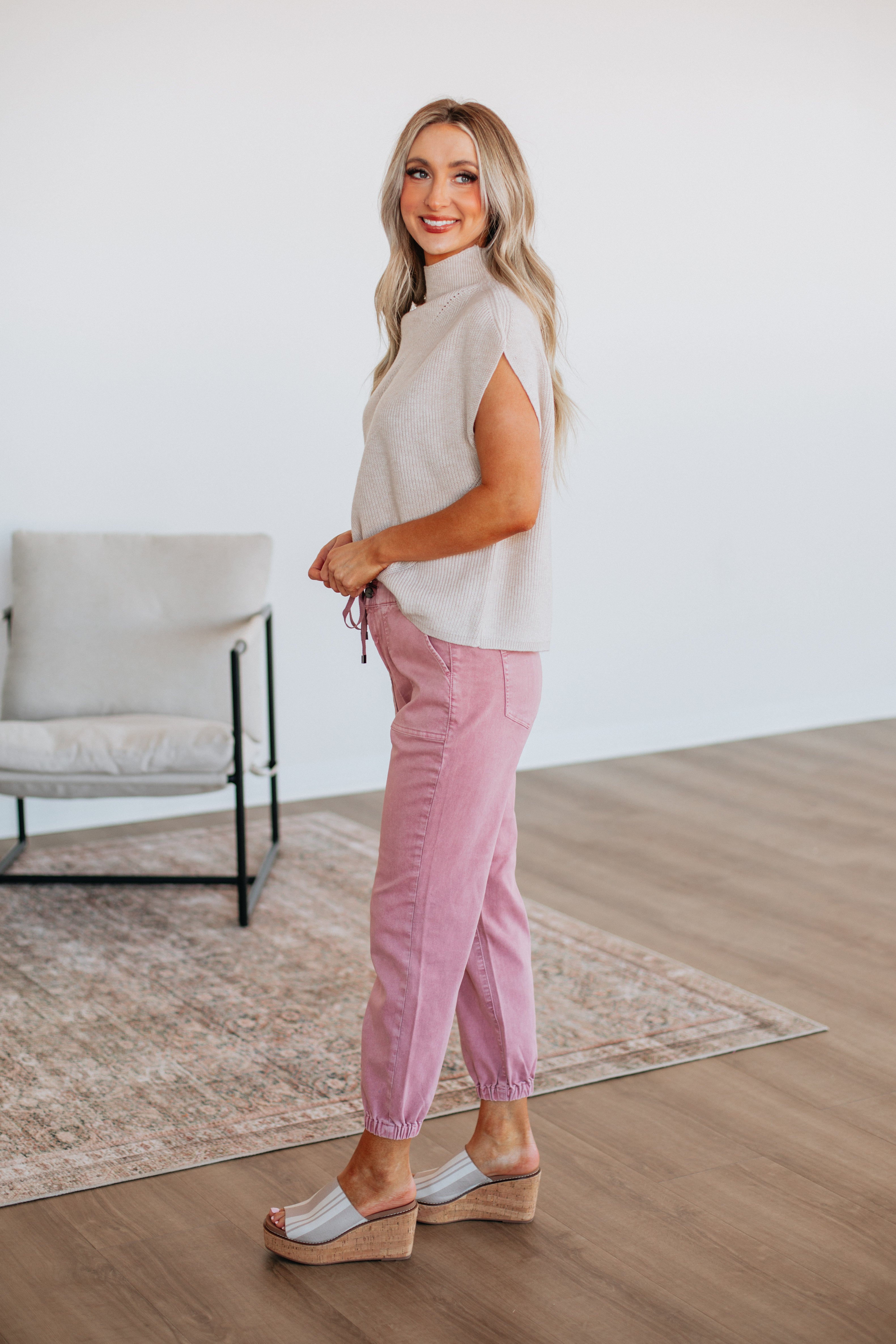 Drea Mica Joggers for Women - Soft High Waisted Lounge Pants, Blush Pink - Perfect for Yoga, Running, Travel & Home Relaxation