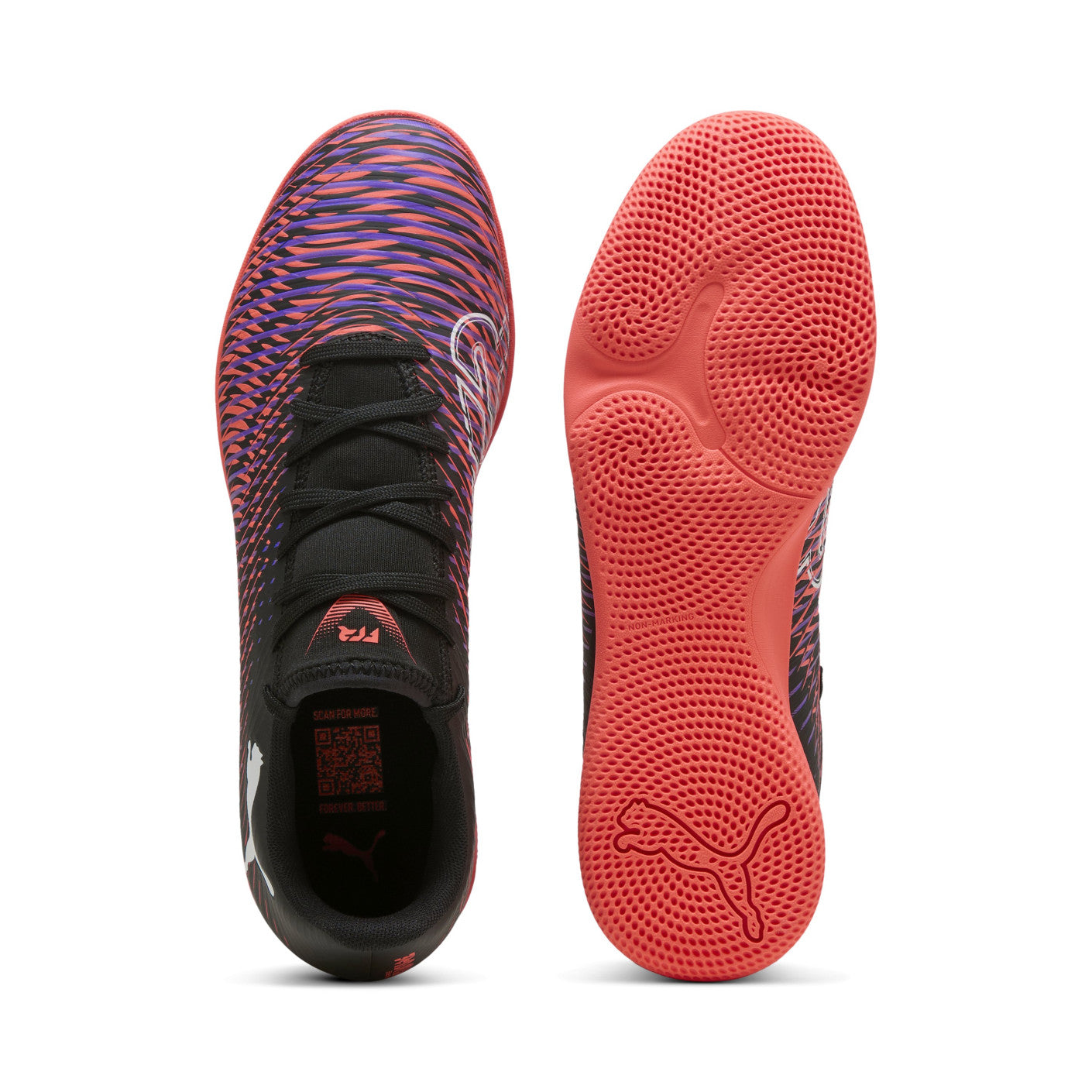 Puma Future 8 Play IT Indoor Football Shoes for Men - Black/Glowing Red - Lightweight Soccer Cleats with Enhanced Grip - Perfect for Indoor Training & Futsal Matches
