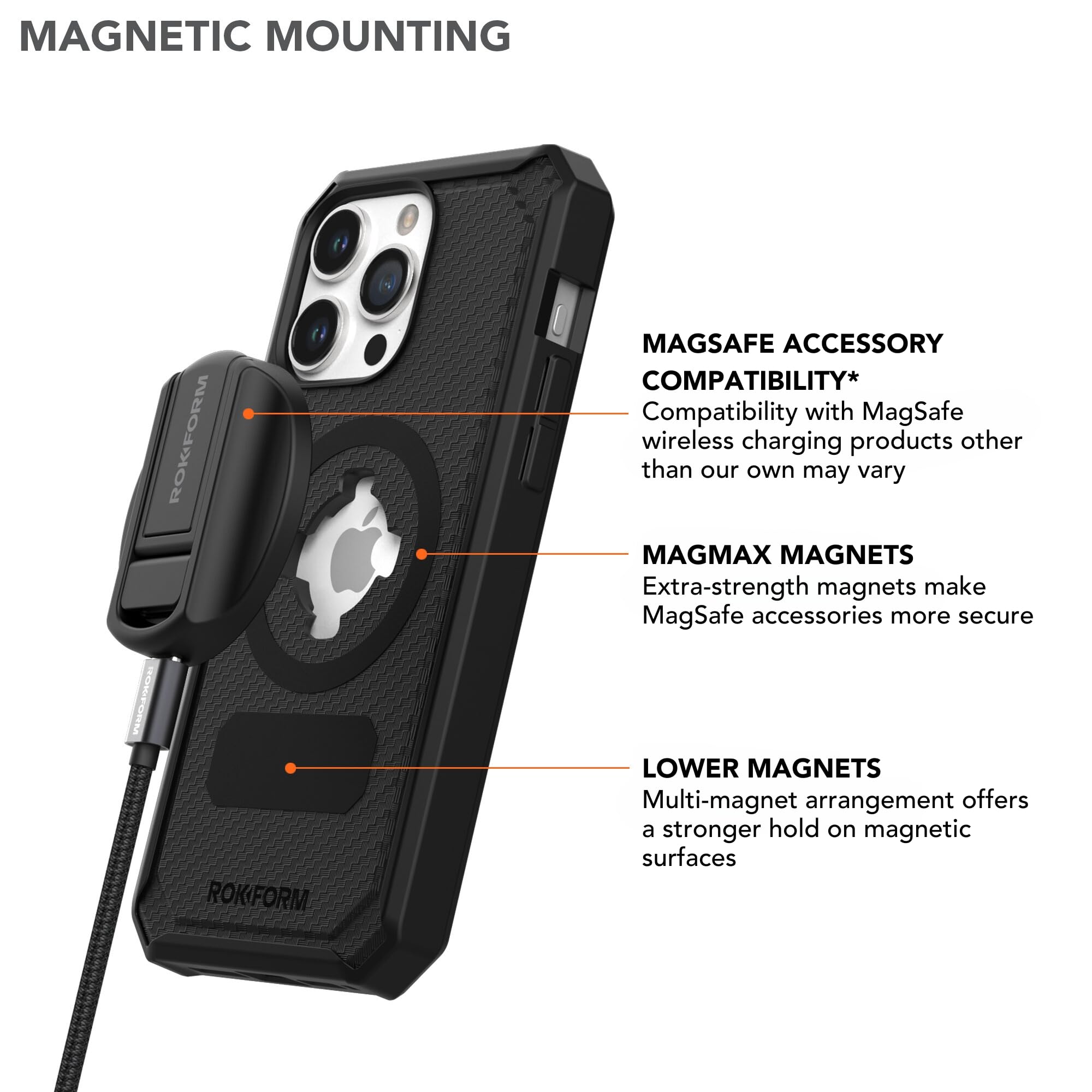 Rokform Rugged Magnetic iPhone 15 Pro Max Case with RokLock Twist Lock - Military-Grade Drop Protection, Wireless Charging Compatible (Black) - Perfect for Outdoor Adventures, Construction Work & Extreme Sports