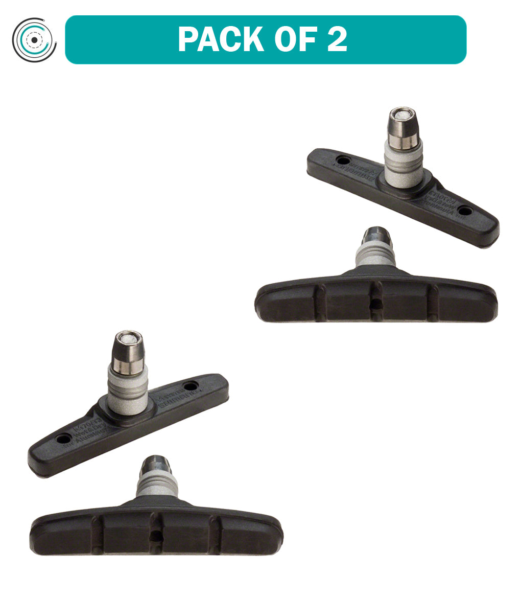 2 Pack Shimano LX/DX M70T3 V-Brake Shoe Set - Mountain Bike Brake Pads with Hardware Kit for MTB, Road & Hybrid Bikes - Perfect for Trail Riding, Commuting & Cycling Maintenance