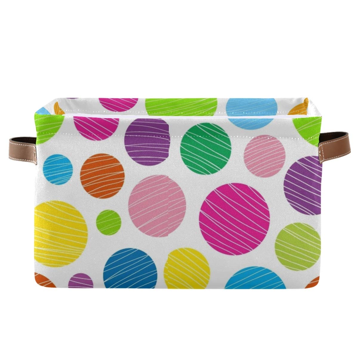 Colorful Rainbow Polka Dot Square Storage Basket - Canvas Closet & Shelf Organizer Bin for Home Office Organization (1 Piece) - Perfect for Toys, Books, Clothes & Small Items Storage