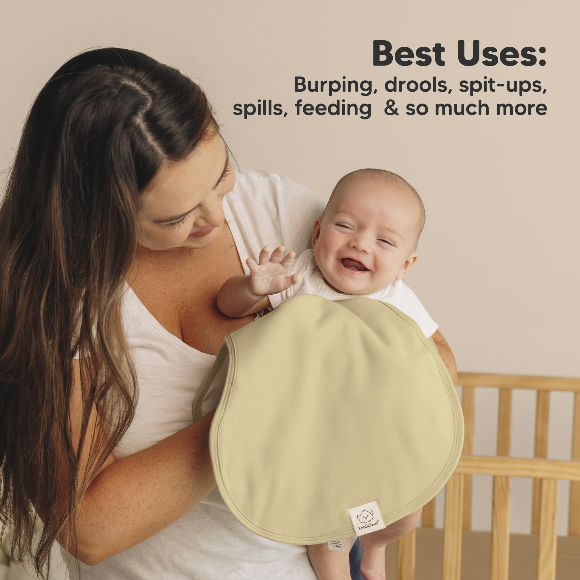 KeaBabies 4-Pack Organic Cotton Baby Burp Cloths for Newborns - Extra Large, Super Absorbent & Ultra Soft Burping Cloths & Bibs Set for Boys & Girls (Dew) - Perfect for Feeding, Spit-Up Protection & Gentle Skin Care