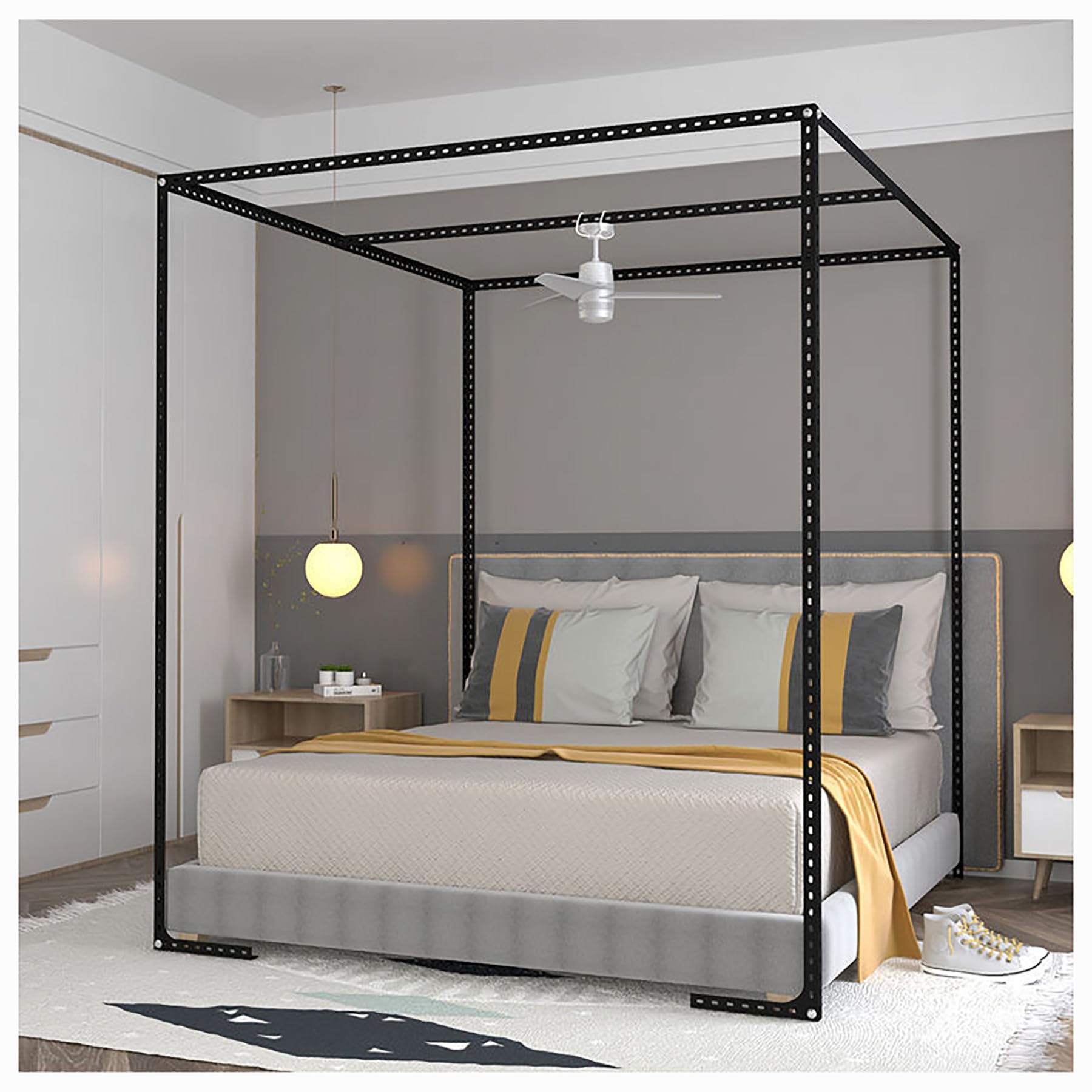 Stainless Steel Canopy Bed Frame - California King/Queen for Elegant Bedroom Decor