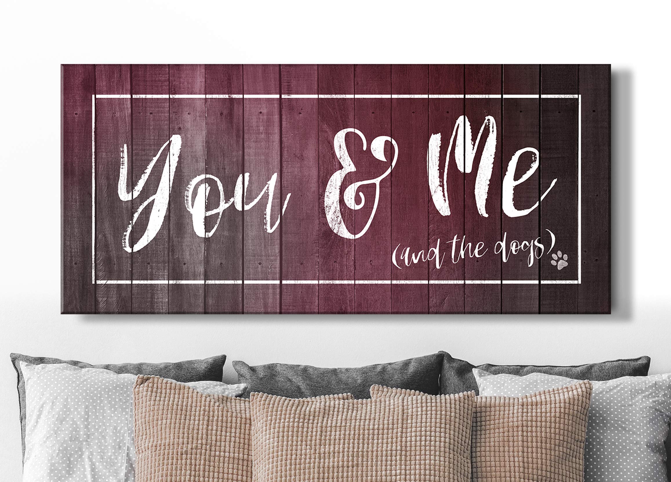 Dog Signs For Home Decor - Couples Bedroom Wall Art for Dog Lovers (Red, 42x19)