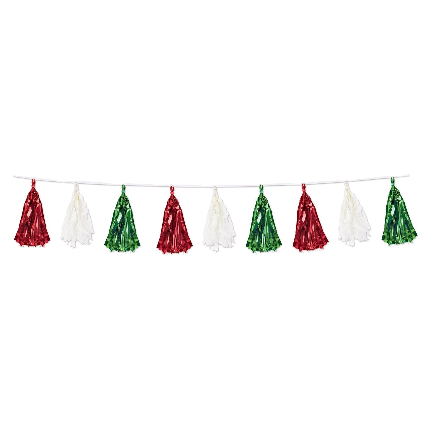 12 Pack Beistle Fiesta Metallic & Tissue Tassel Garland - Red, White & Green Party Decorations for Cinco de Mayo, Birthday & Holiday Celebrations