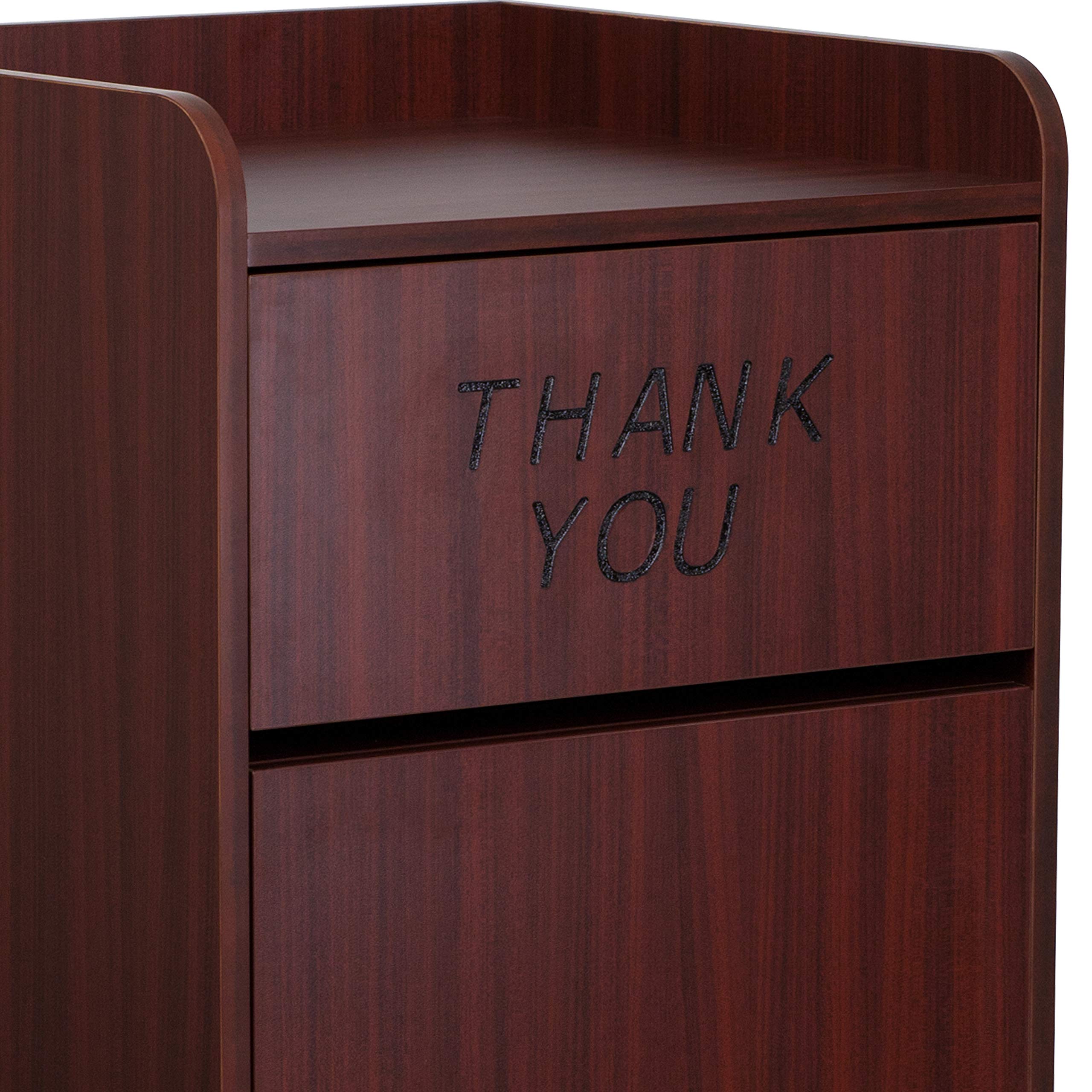 Flash Furniture Sony Laminate Wood Commercial-Grade Trash Can with Tray Top - Mahogany Restaurant Garbage Bin for Kitchen, Office & Public Spaces