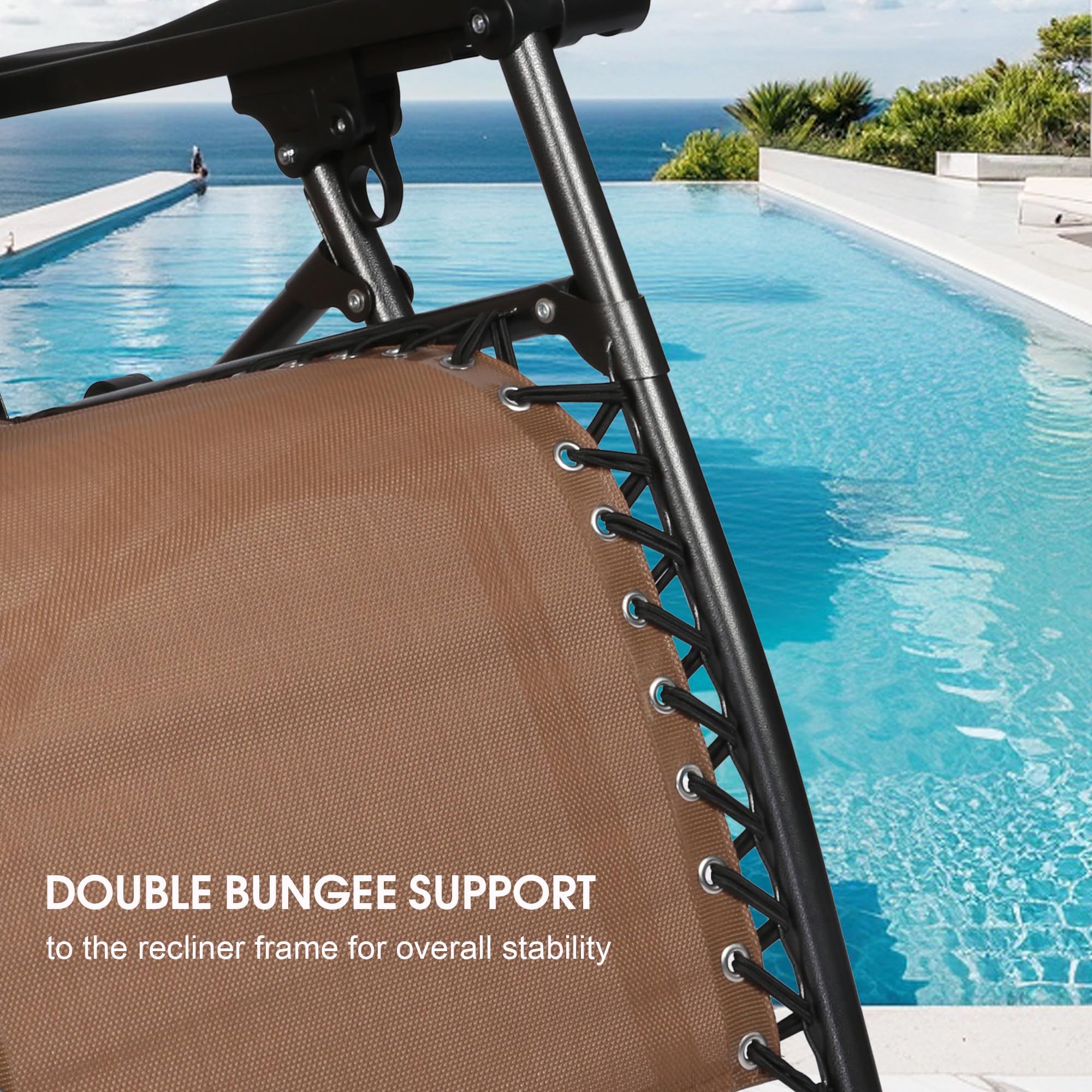 LUCKYERMORE Adjustable Textilene Zero Gravity Chairs Set of 2 - 300LB Capacity Outdoor Folding Recliners with Pillow, Portable Patio Lounge Chairs for Poolside, Beach, Backyard & Garden Relaxation (Brown) - Perfect for Sunbathing, Reading and Outdoor Napping