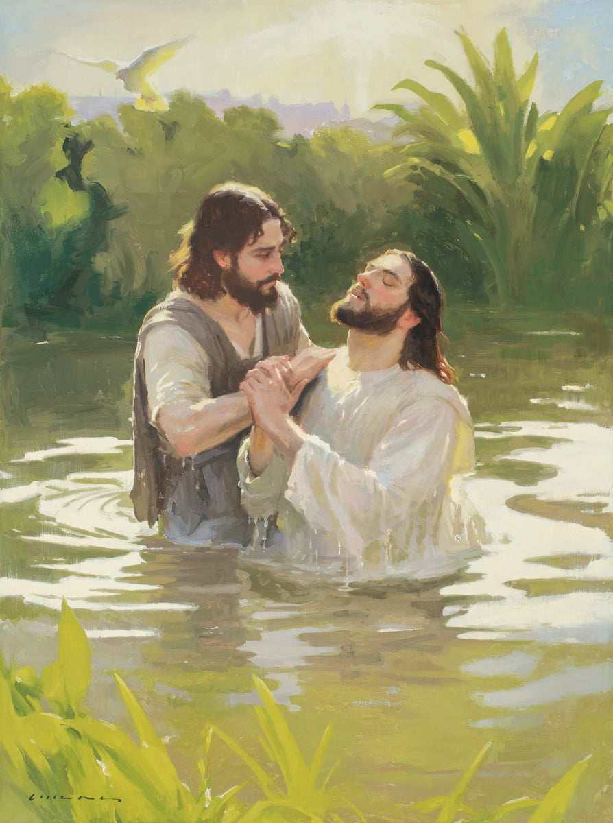 Baptism of The Savior Large Wall Art - Religious Christian Home Decor for Church, Living Room & Office - Inspirational Scripture Painting