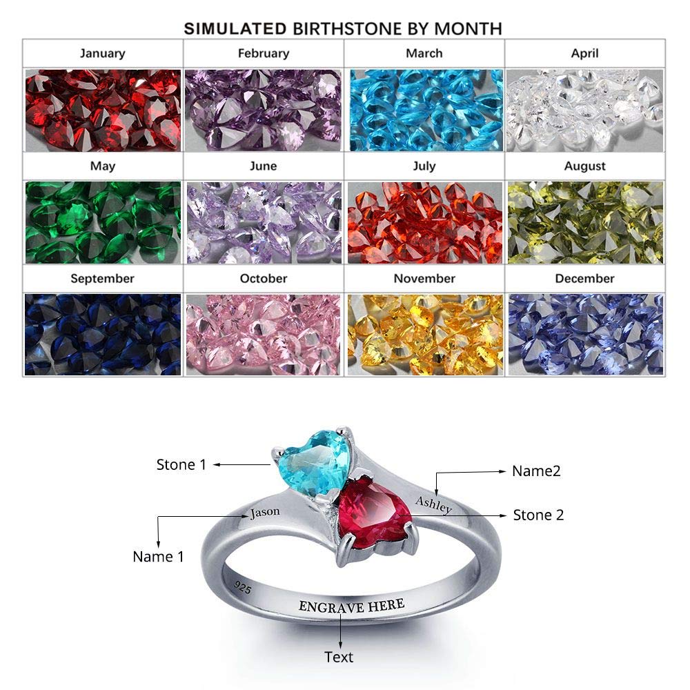 Personalized Sterling Silver Ring with Birthstones - Custom Engraved Jewelry for Women - Promise & Name Ring for Her - Perfect Gift for Anniversaries