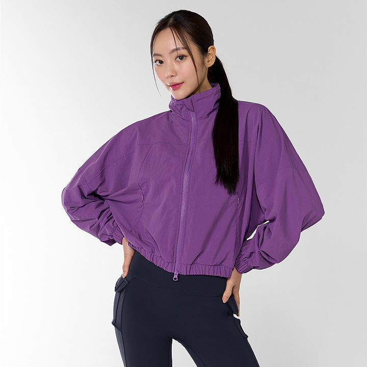 Women's High Neck Dolman Crop Windbreaker Jacket - Lightweight Water-Resistant Outdoor Running & Hiking Windbreaker for Spring & Fall
