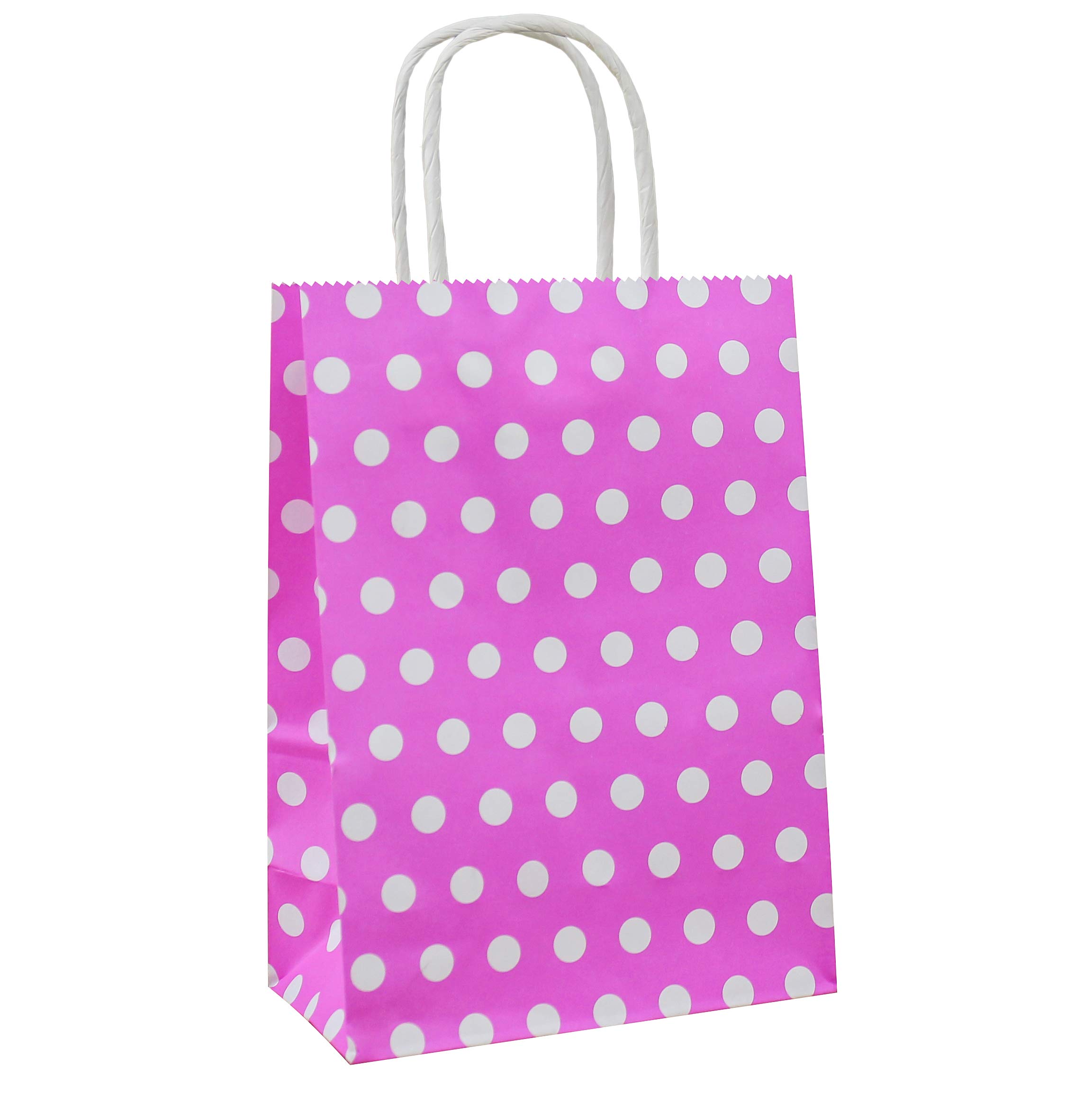 Polka Dot Pink Kraft Paper Gift Bags with Handles - 25 PCS (8.2x6x3.1 in) Party Favors Supplies for Birthday, Baby Shower & Wedding by ADIDO EVA - Perfect for Candy, Treats & Small Gifts