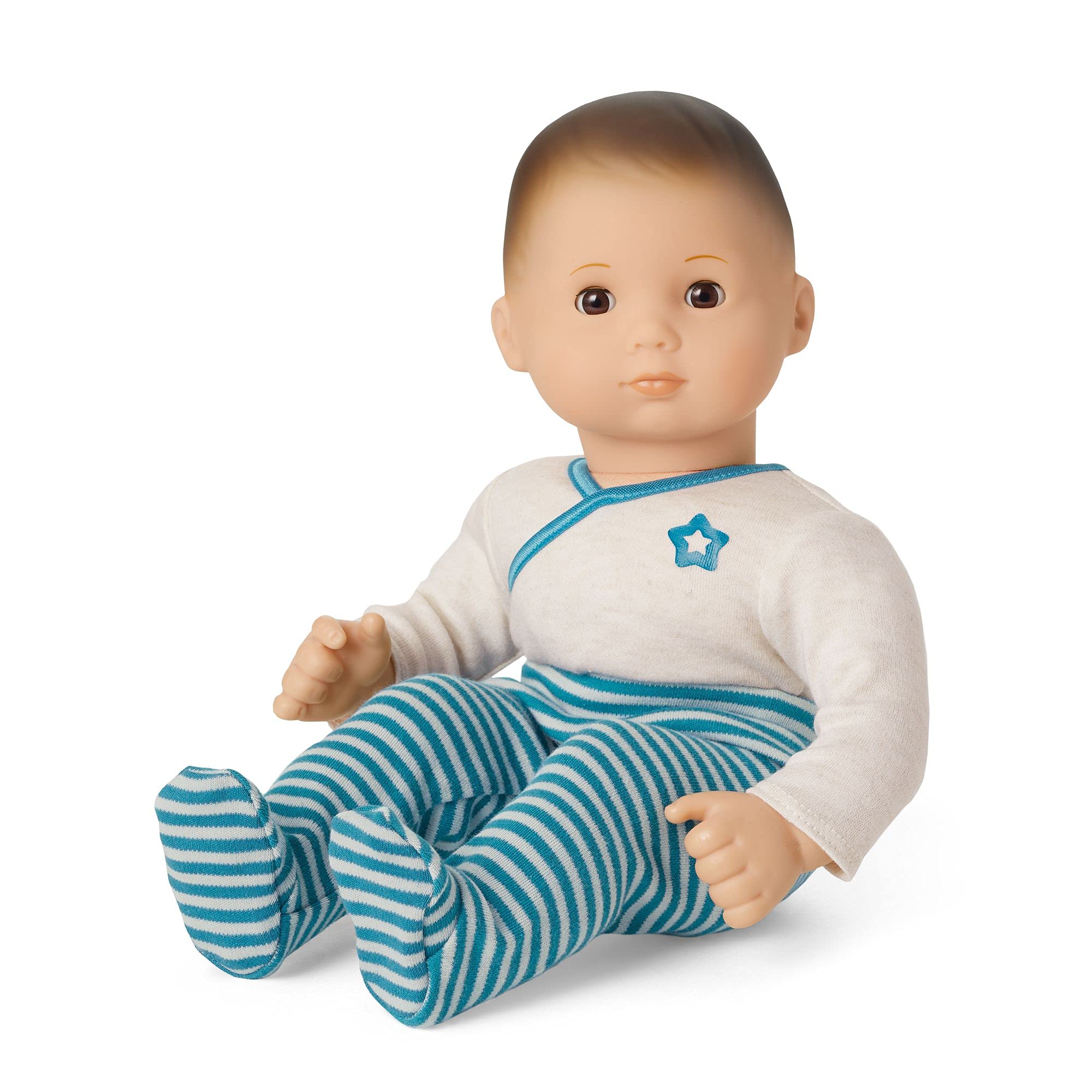 American Girl Bitty Baby Doll with Brown Eyes & Hair, Light Skin - Soft Blue Outfit for Toddlers & Collectors | Perfect for Playtime, Gifts & Nursery Decor