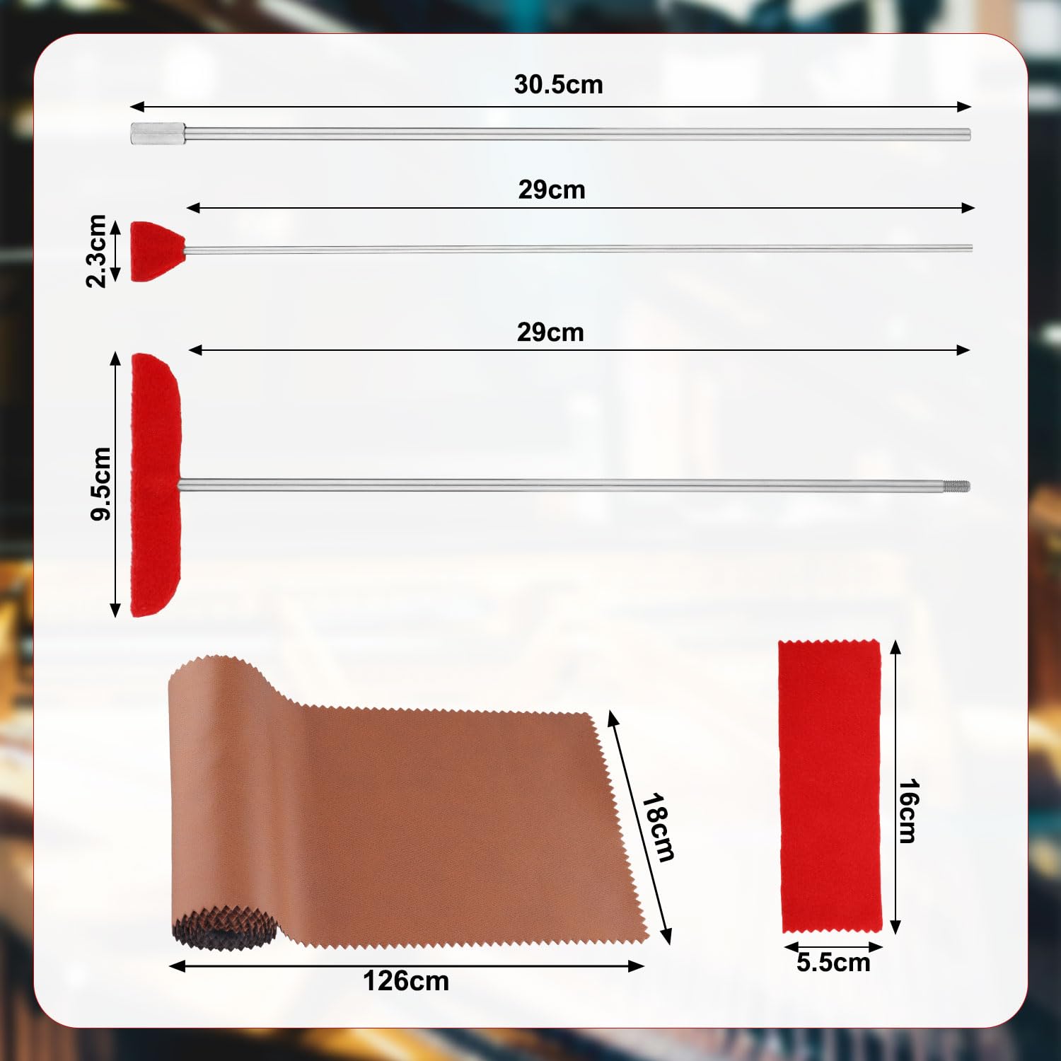 5-Piece Grand Piano Soundboard Cleaning Kit with Big & Small Brush Heads, Extension Rod & Soft Fiber Polish Cloth - Orange Dust Cover - Perfect for Piano Maintenance & Professional Cleaning