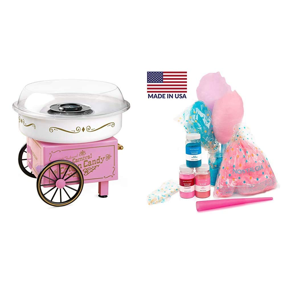 Nostalgia PCM306PK Vintage-Style Countertop Cotton Candy Machine - Hard & Sugar-Free Candy Floss Maker with Party Kit - Perfect for Birthday Parties, Carnivals & Home Fun