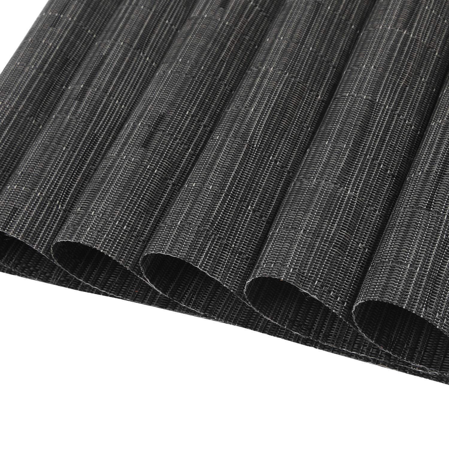 SHACOS 4-Pack Round Wedge Placemats - Non-Slip Heat Resistant Vinyl Table Mats for Indoor & Outdoor Use - Wipe Clean & Durable (Black Gray) - Perfect for Dining Tables, Patio Furniture, and Kitchen Countertops