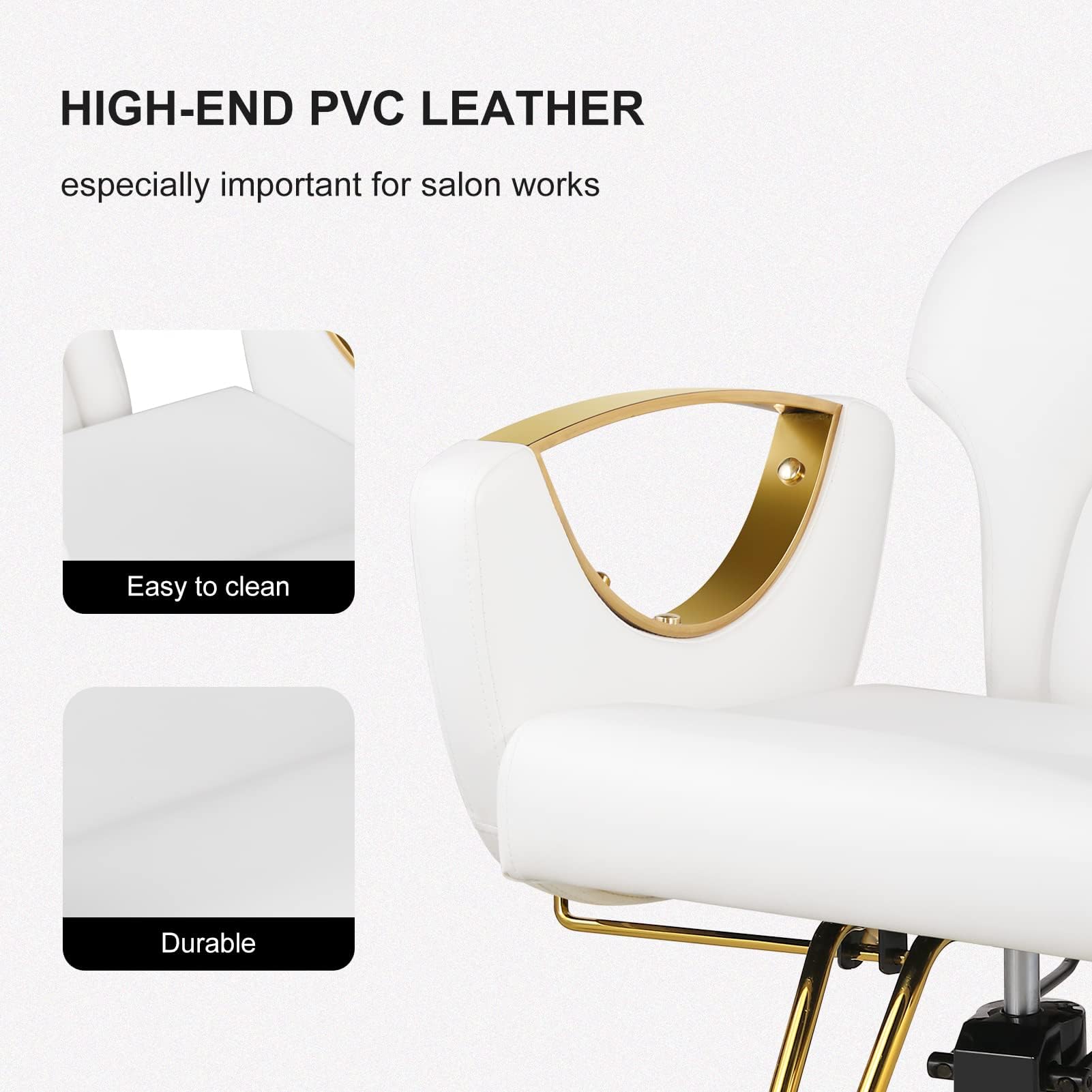 Professional Hydraulic Barber Chair - 360° Swivel Reclining Salon Styling Chair with Rolling Casters | White Hair Cutting & Shampoo Equipment for Barber Shops & Home Salons