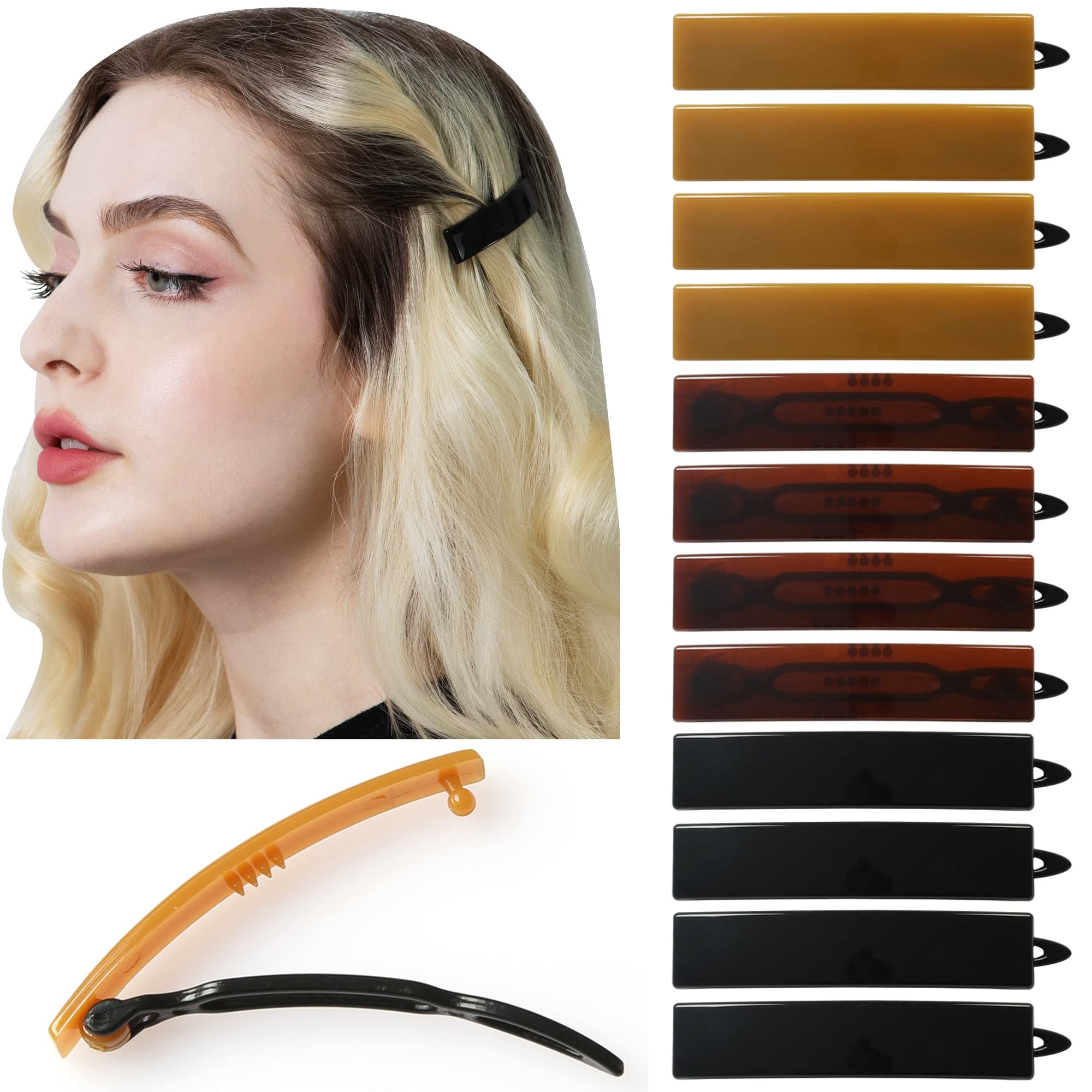 12pcs Hair Barrettes Set for Women & Girls - Non-Slip Grip Snap Hair Clips for Thick, Thin & Fine Hair | BPA Free Non-Metal Hair Accessories | Perfect for School, Work, Parties & Everyday Styling