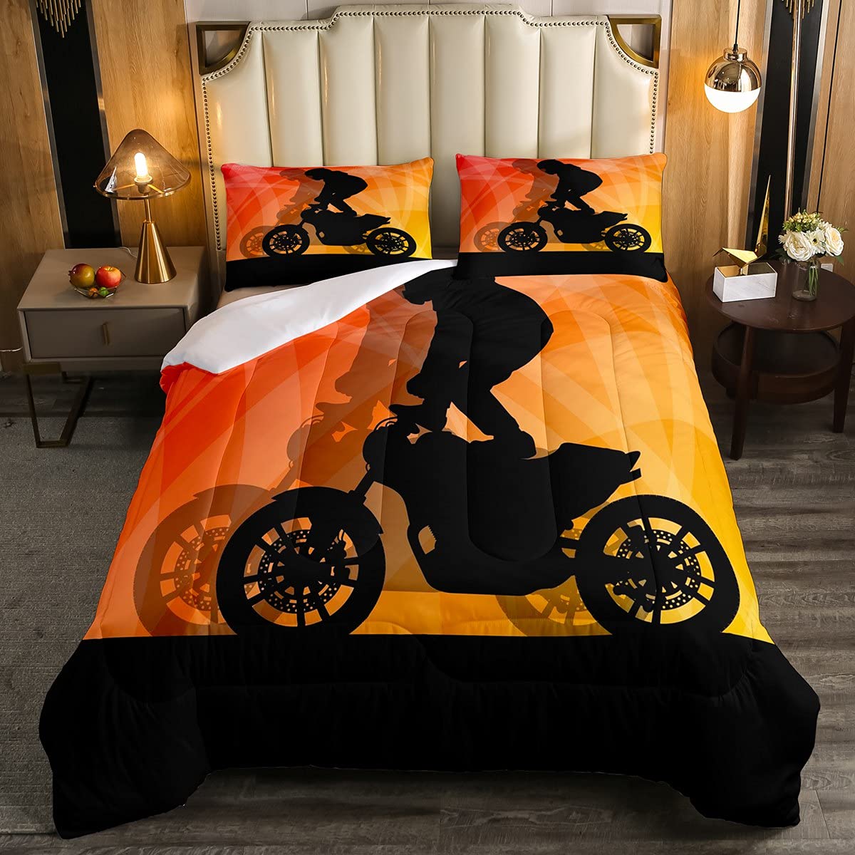 Erosebridal Teens Dirt Bike Comforter Set - Kids Boys Extreme Sports Theme Bedding, Motocross Rider Duvet Cover with Down Comforter - Queen Size Black Red - Perfect for Motorbike Lovers' Bedroom Decor & Adventure-Themed Kids Rooms
