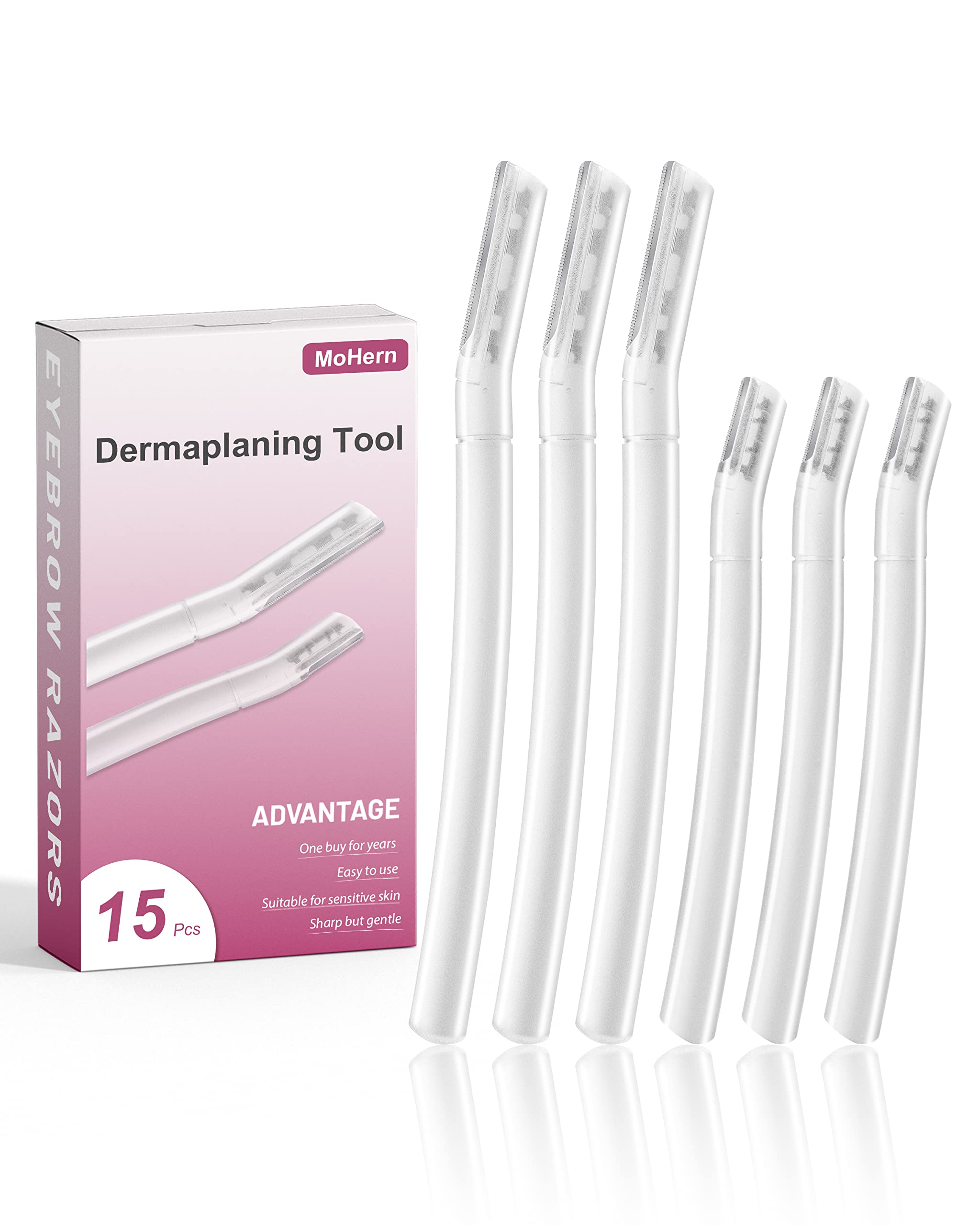 MoHern 15-Piece Dermaplane Razor Set for Women - Facial Hair Removal & Exfoliation Tool with Transparent Plastic Handle - Perfect for Eyebrow Shaping, Peach Fuzz Removal & Skincare Prep